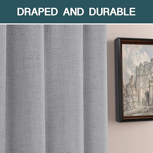 Miniatura 7 de FantasDecor - Cortina de lino para ventana, cortinas de lino y cortinas con cierre de pestañas con bolsillo para cortinero, 2 paneles por juego,