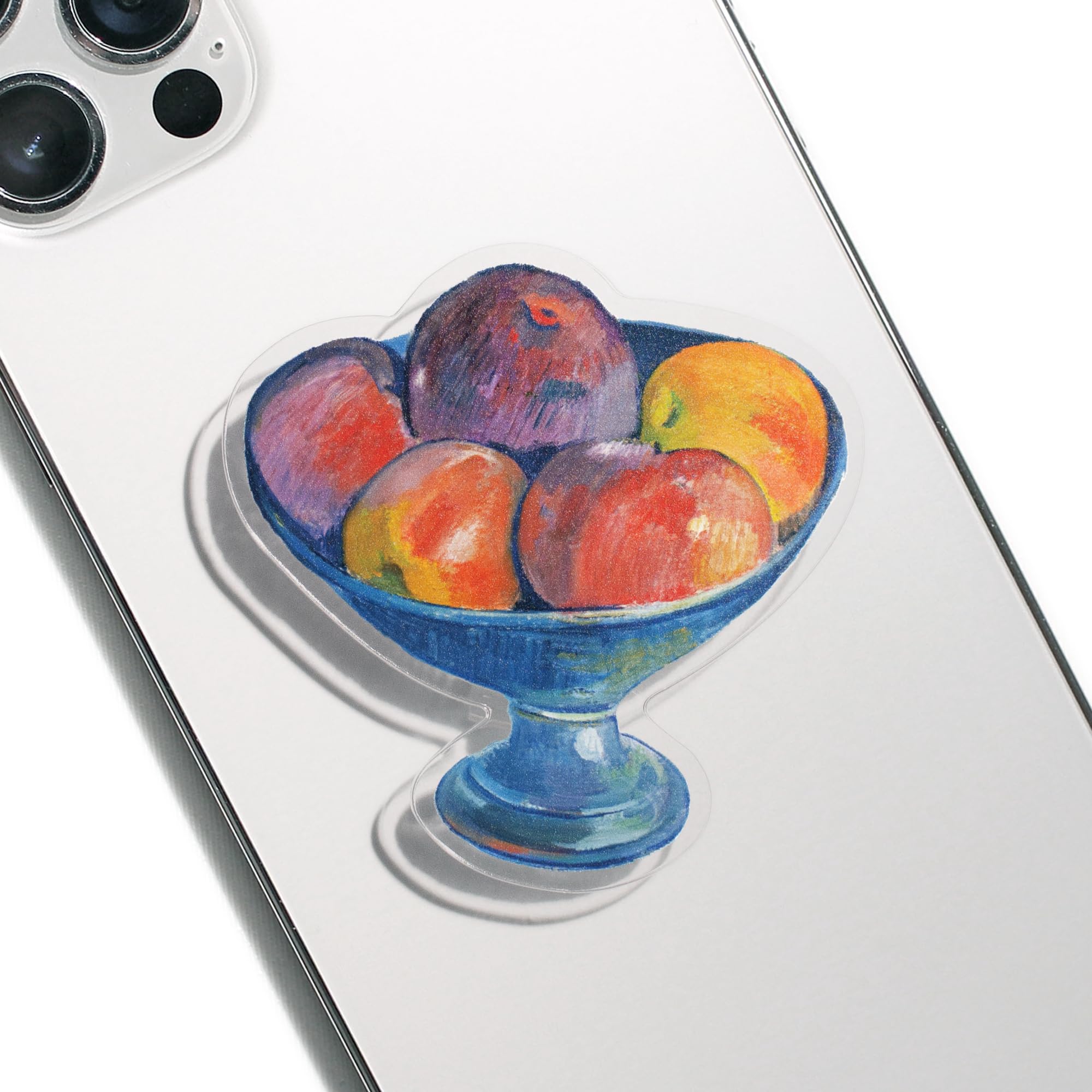 ON THE GRIP Authentic Natural Gemstone Oval Shape with Gold Edge On Your Cellphone Grip Collapsible Expandable Multi Functional Mobile Phone Grip & Kicktand (Fruit Dish on a Garden Chair)