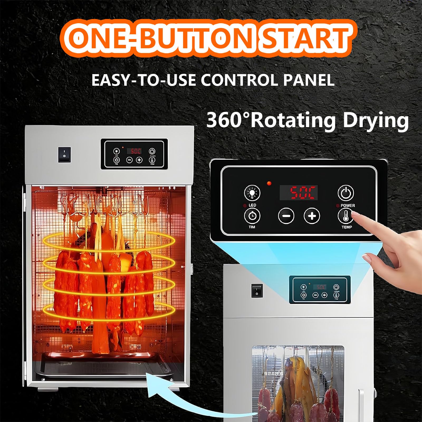 Essiccatore per Carne con Controllo Digitale, Essiccatore per Carne Professionale da 800 W e Essiccatore per Alimenti, 14 Ganci, può Essiccare Uniformemente Salsicce, Carne Secca, Carne, ECC.