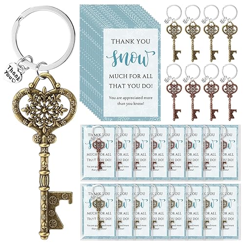 Vesici 12 Set Winter Snowflake Metal Bottle Opener Keychain with