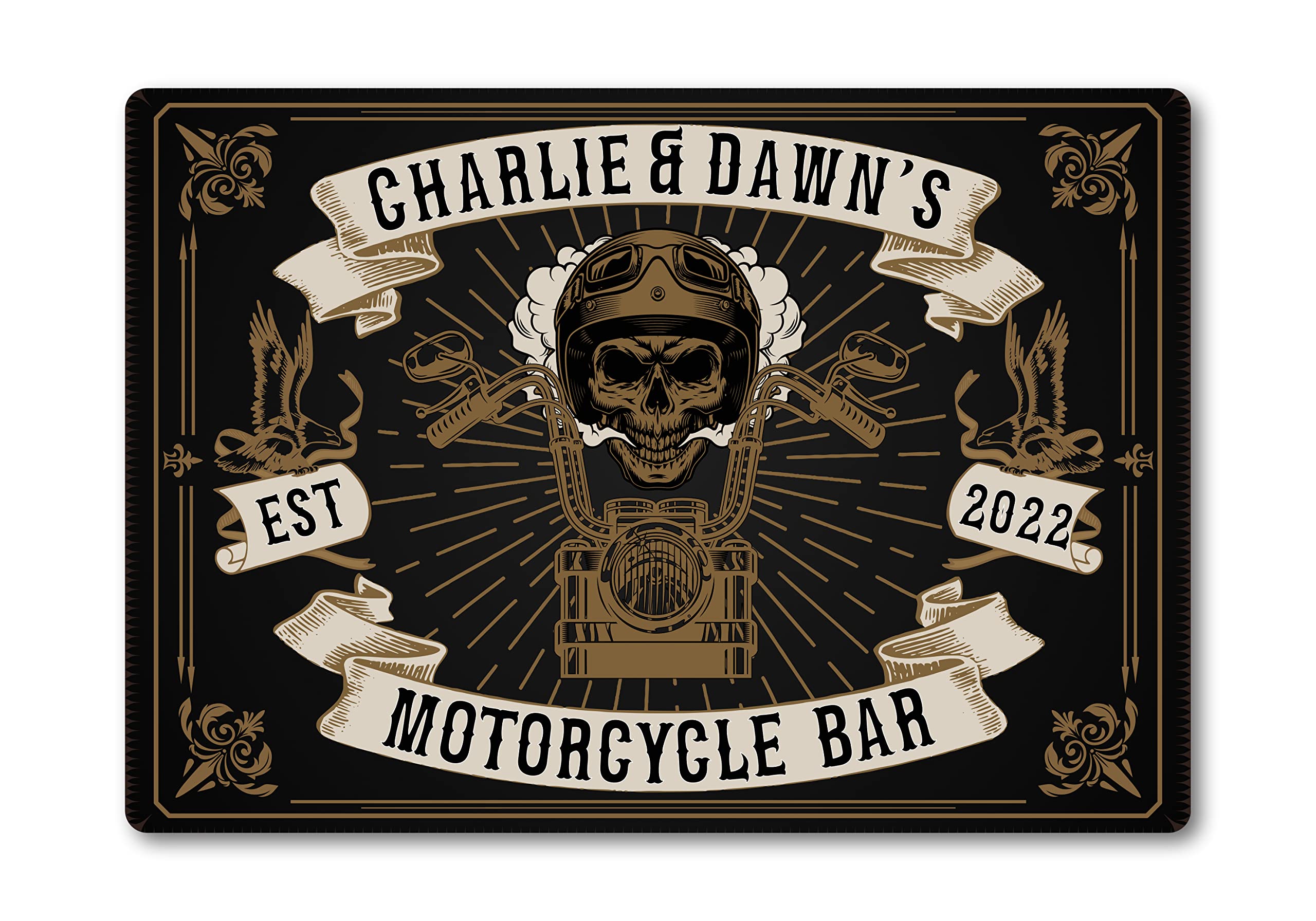 Personalised MotorCycle Bar Sign METAL Plaque. Motorbike Biker Home Pub Indoor/Outdoor Shed Man Cave Garage (A5 (197 x 141mm))