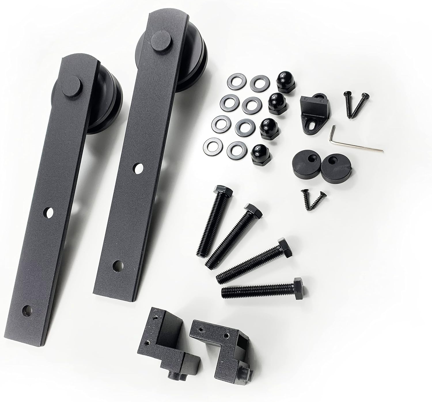 Homacer Black Rustic Extra Roller Set, Includes Two Rollers with Nuts, Bolts, and Washers, Two Door Stoppers, Two Anti-Jump Pads, and One Floor Guide (Straight Design)