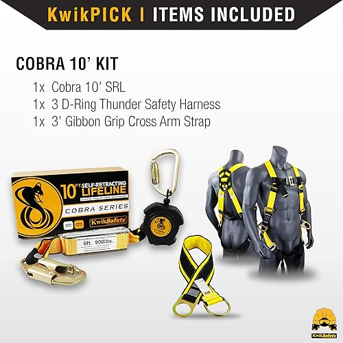 Miniatura 2 de KwikSafety - 10' Cobra Web Auto-Retractor Lifeline [KIT] Clase 1 Cordón de seguridad retráctil SRL ANSI OSHA Fall Gear