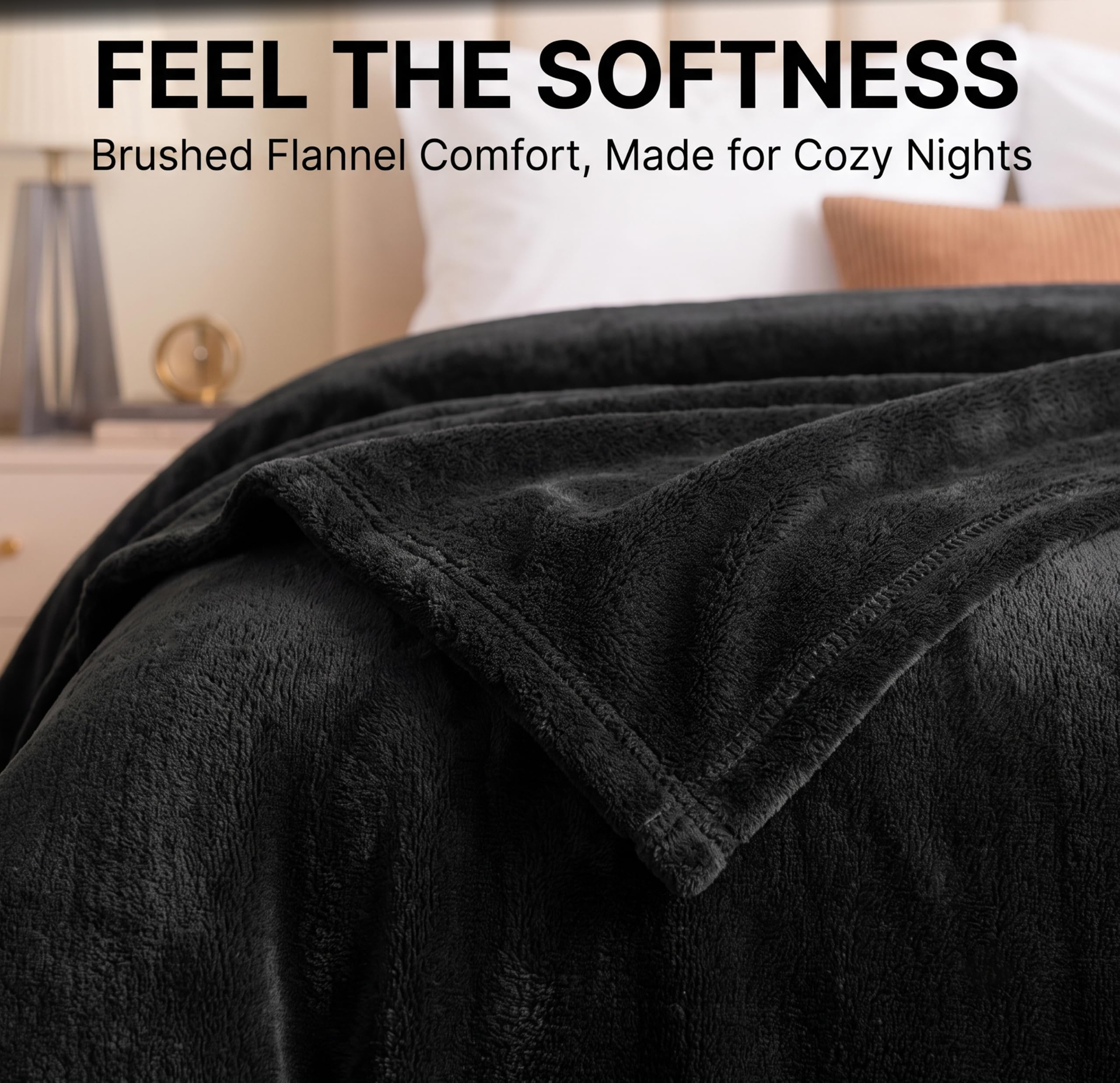 BSB HOME Premium Flannel Blanket - Ultra Soft Black -2
