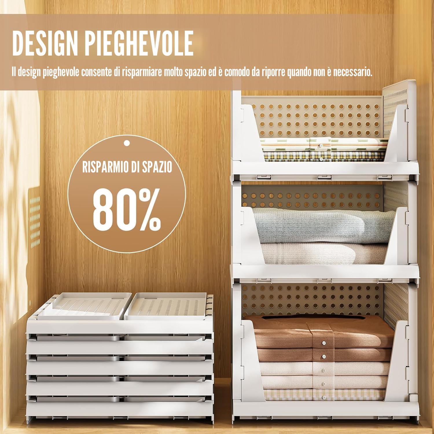 Zikenis 5 Pièces Organizer Armadio Cassettiere, Cassettiere Impilabili per Armadio, Plastica Scatole Pieghevoli, Organizer per Guardaroba per Vestiti, Camera da letto, Cucina, Ufficio, Bagno