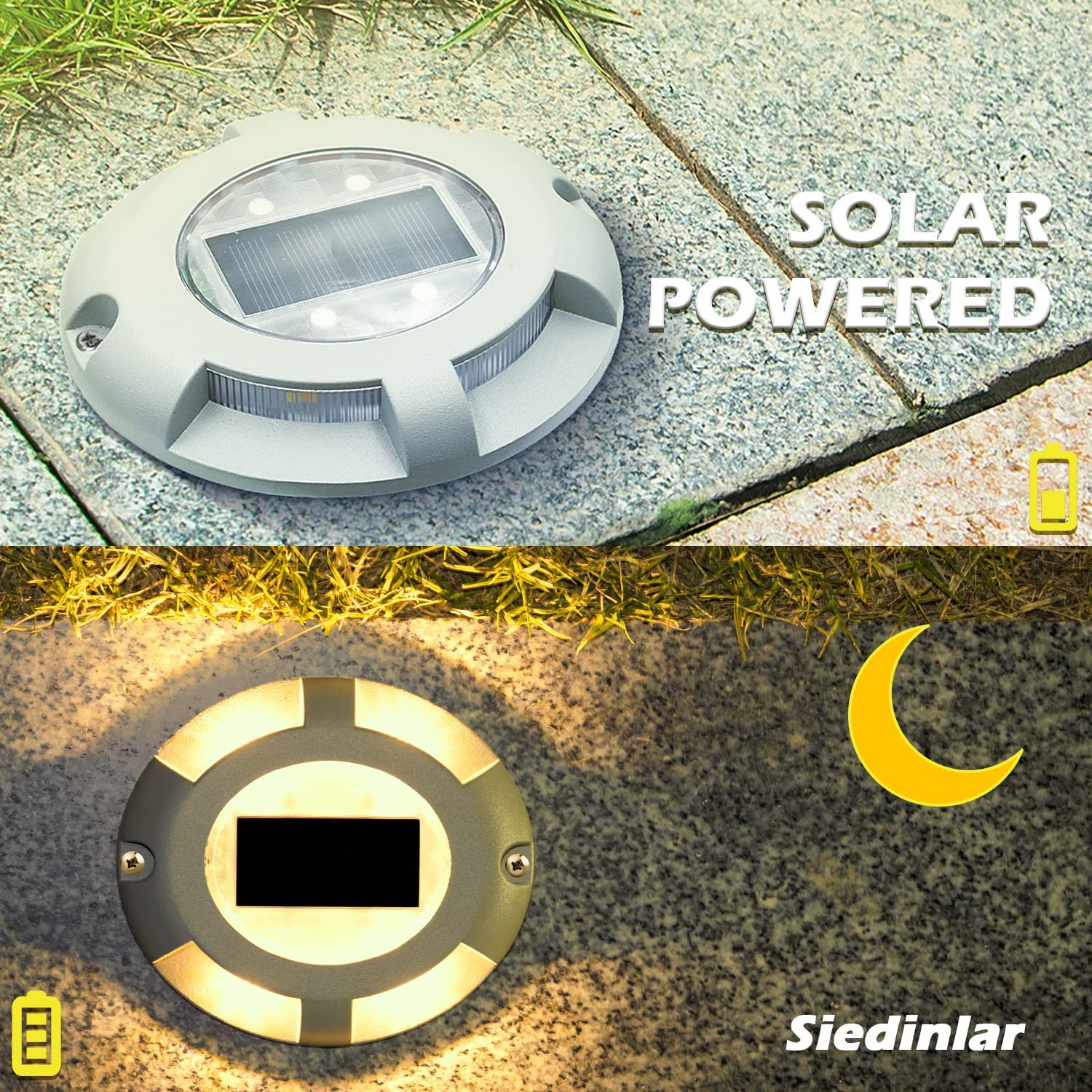 Siedinlar Solarne Oświetlenie Tarasowe Światła Słoneczne Ogród Zewnętrzny Ciepły Biały światło LED Wodoodporne do Dokowania Schodkowego Podjazdu Ścieżka - 4 kawałek