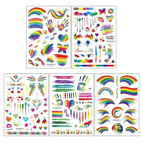 Miniatura 5 de Más de 200 tatuajes temporales de arco iris, tatuajes de Konsait de mariposa/flor/corazón/arco iris, calcomanías impermeables para niñas y niños,