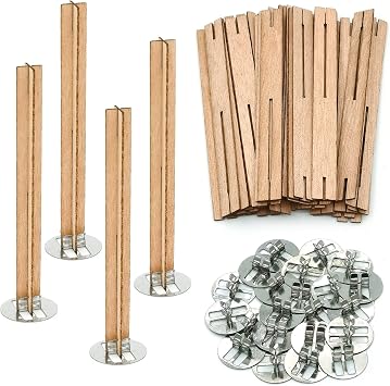 Wood Candle Wick Cross Shape 10x100mm Set of 25 Crack Cloth Wood Wick with Iron Stand for Making Soy Candles, Natural Wood Wicks, Handmade Candle Supplies
