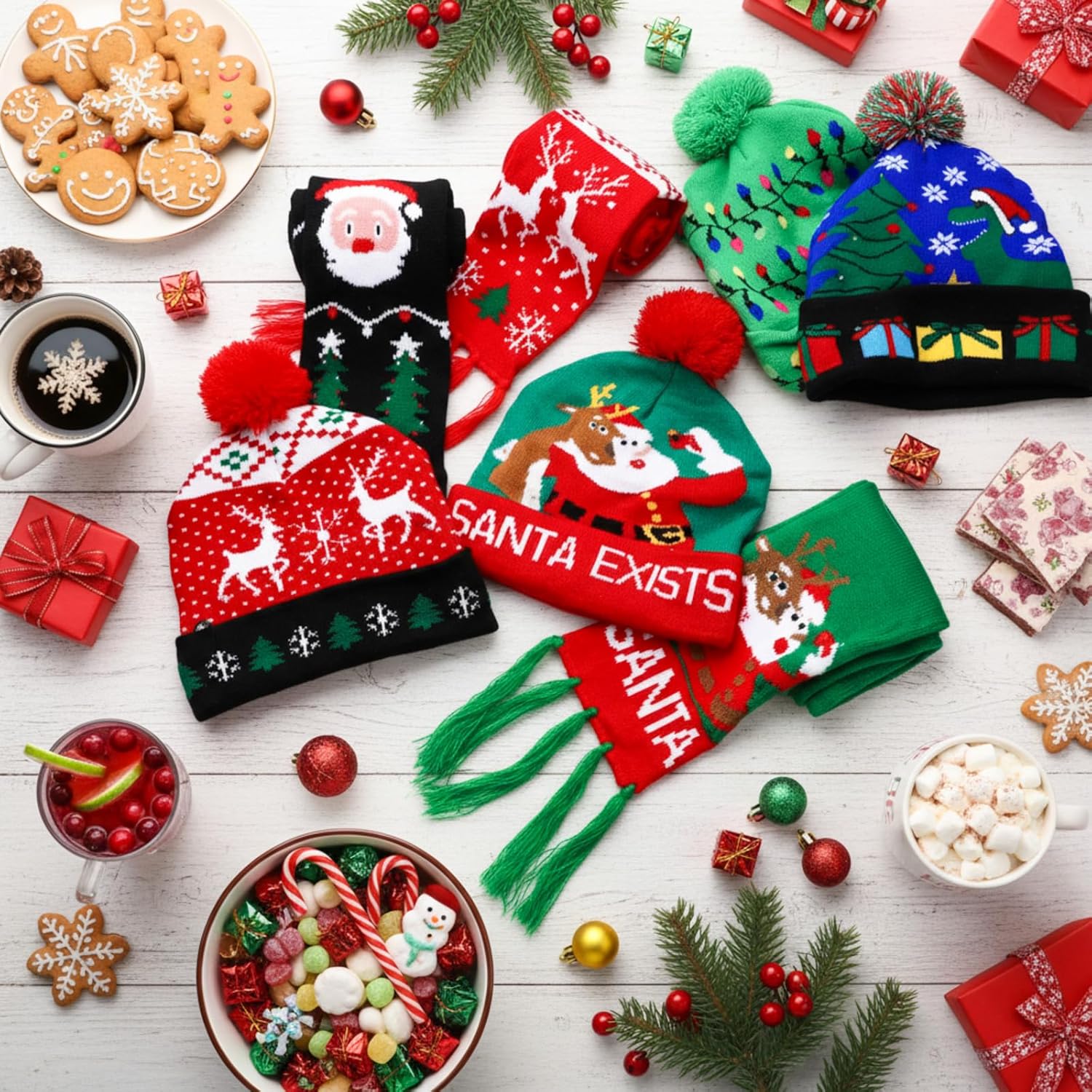 Christmas LED Scarf and Beanie Set Including Light up Hat Colorful LED Xmas Hats Holiday Scarf for Adults Kids - Image 2