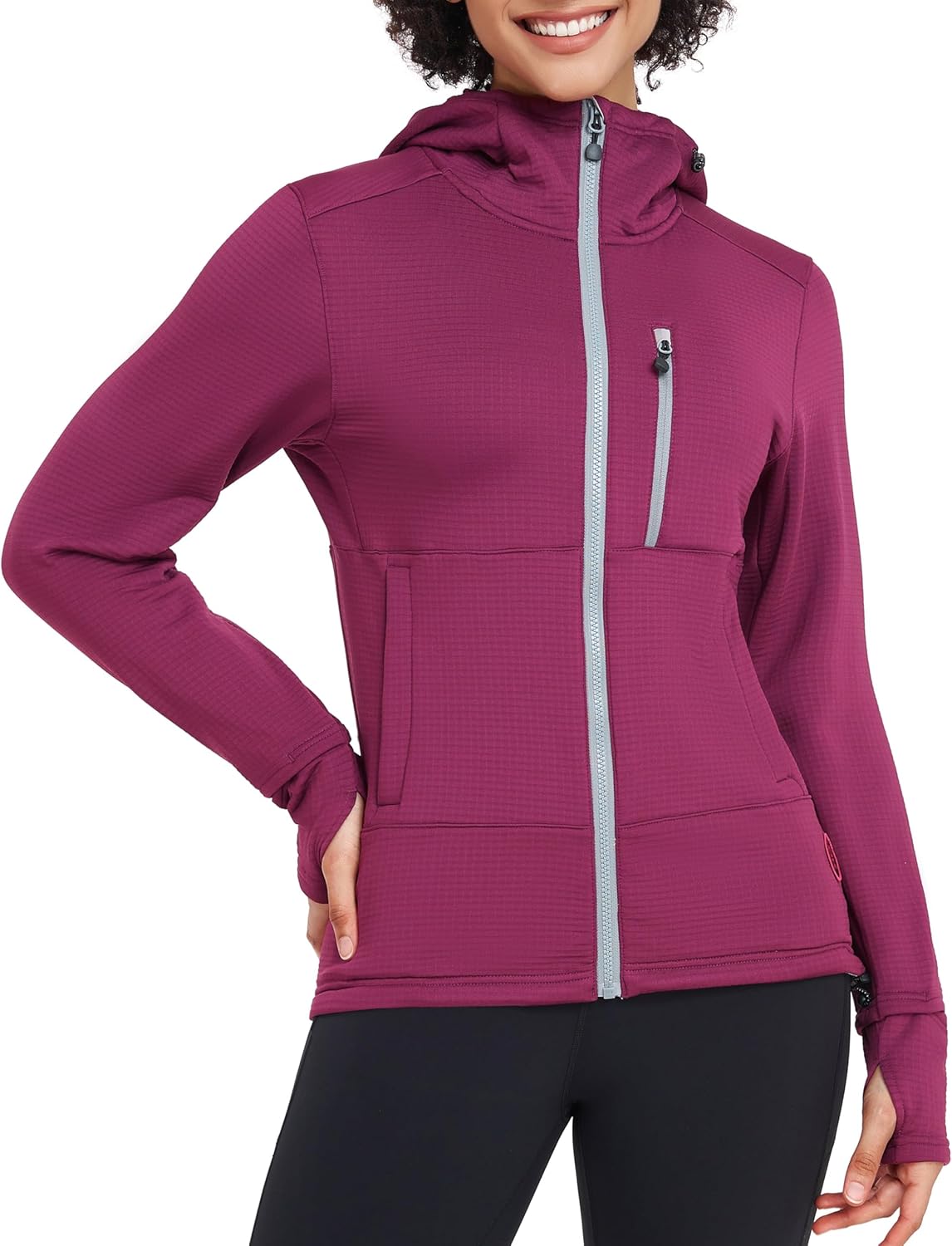 Little Donkey Andy Women's Winter Lightweight Warm Fleece Running Jacket Breathable Thumbholes Thermal Hiking Jacket X-Large Watch-hole Boysenberry