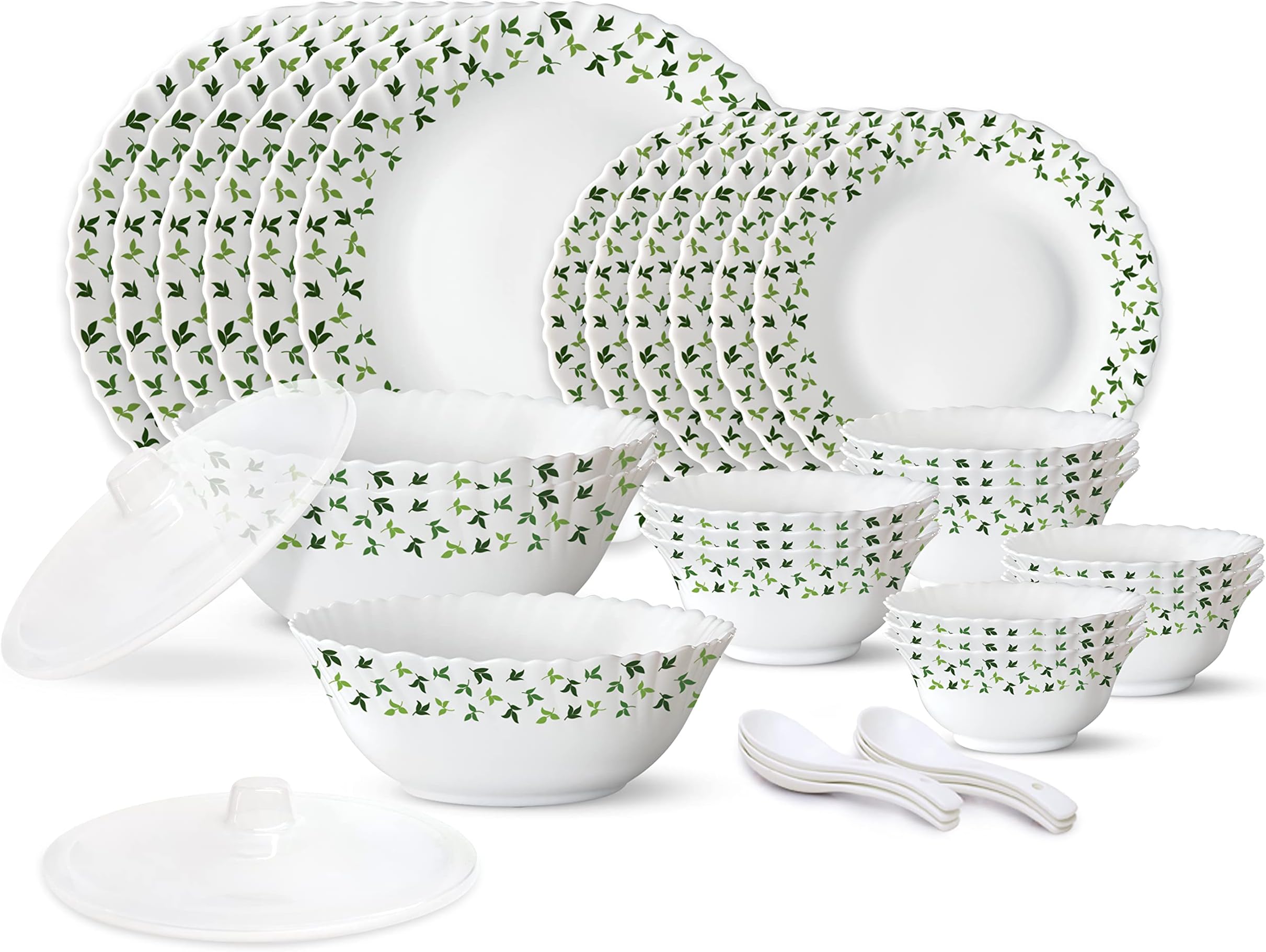 Borosil Gourmet Dinnerware Set For 6, 35 Pieces, White Dinner Plates and Bowls Sets, Chip Resistant Tempered Opal Glass, Stain Resistant, Dishwasher & Microwave Safe Dinner Set For Gifting, Serves 6