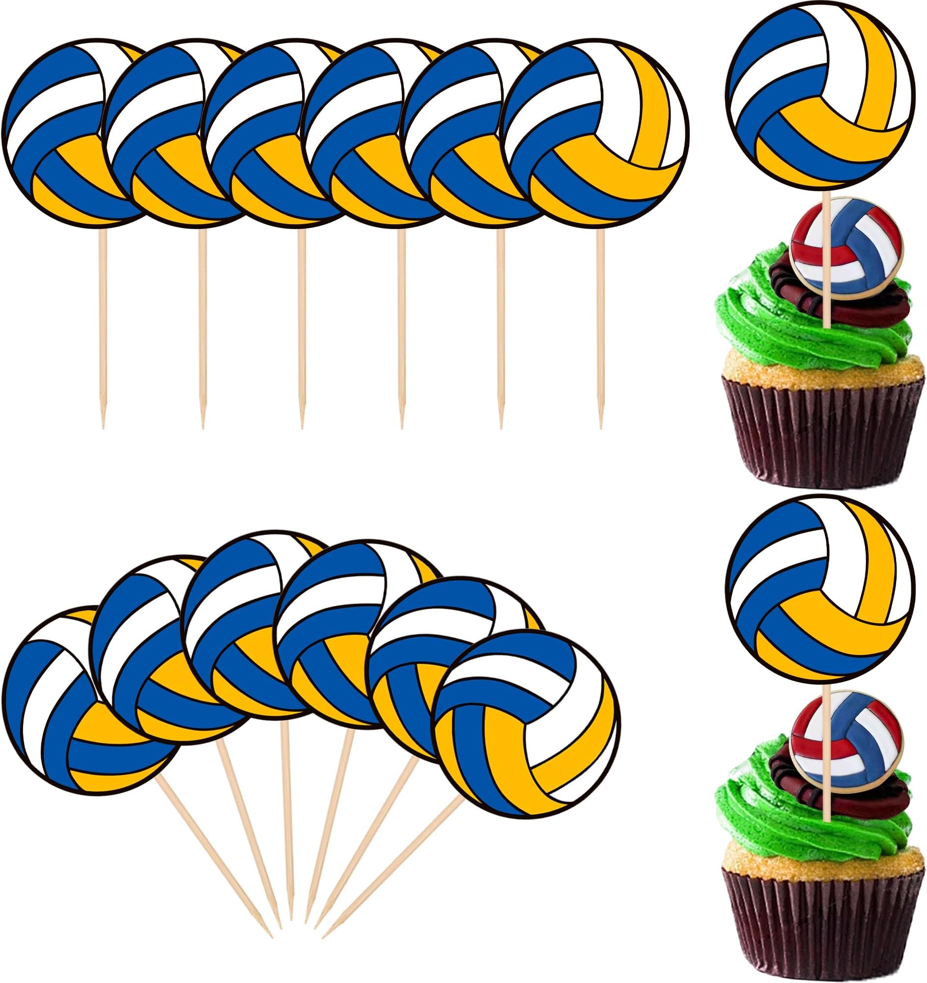40 Pack Volleyball Cupcake Toppers Sport Balls Cupcake Food Picks Volleyball Birthday Cake Decorations for Volleyball Theme Baby Shower Sport Game Party Cake Decorations