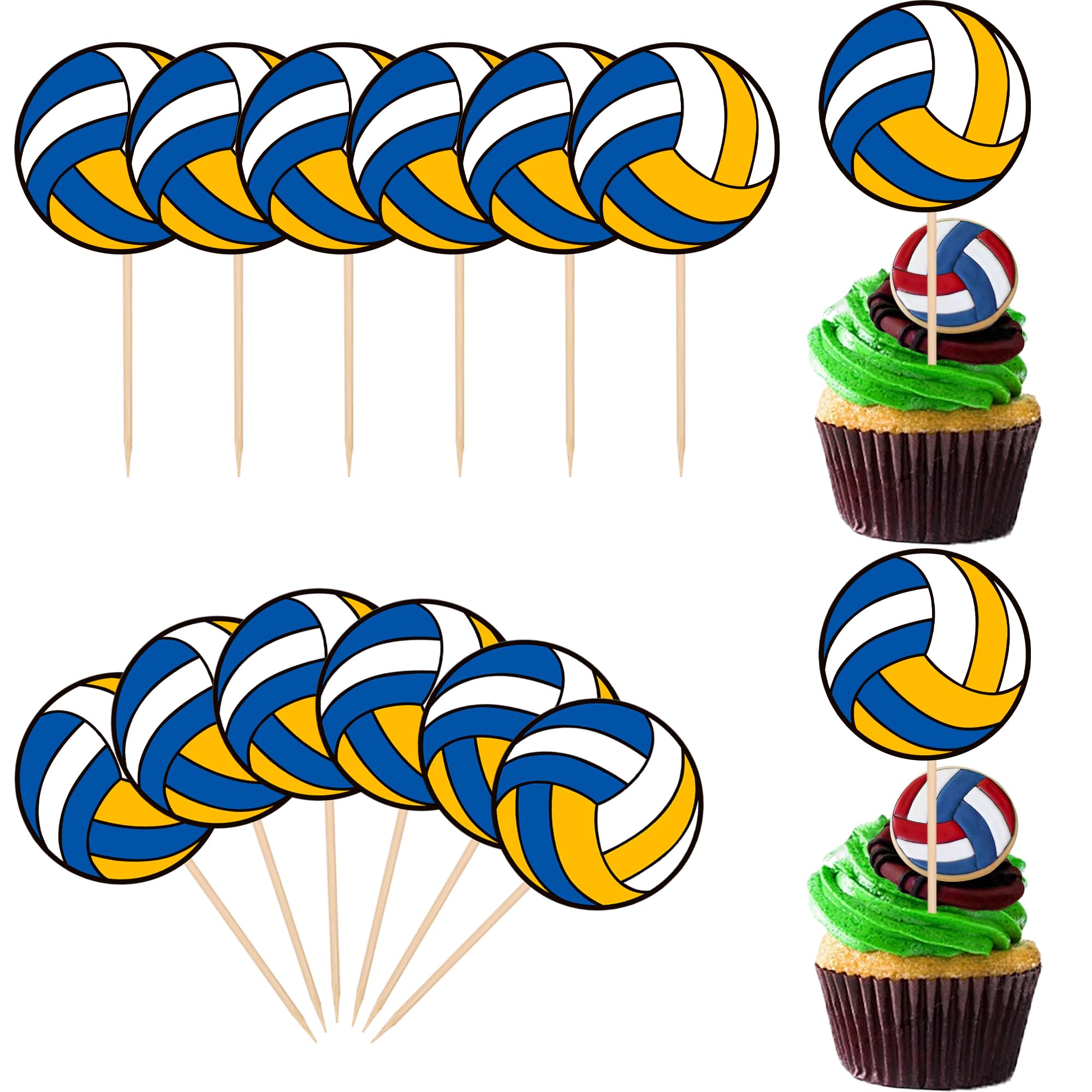 Xsstarmi 30 Pack Volleyball Cupcake Toppers Sport Balls Cupcake Food Picks Volleyball Birthday Cake Decorations for Volleyball Theme Baby Shower Sport Game Party Cake Decorations