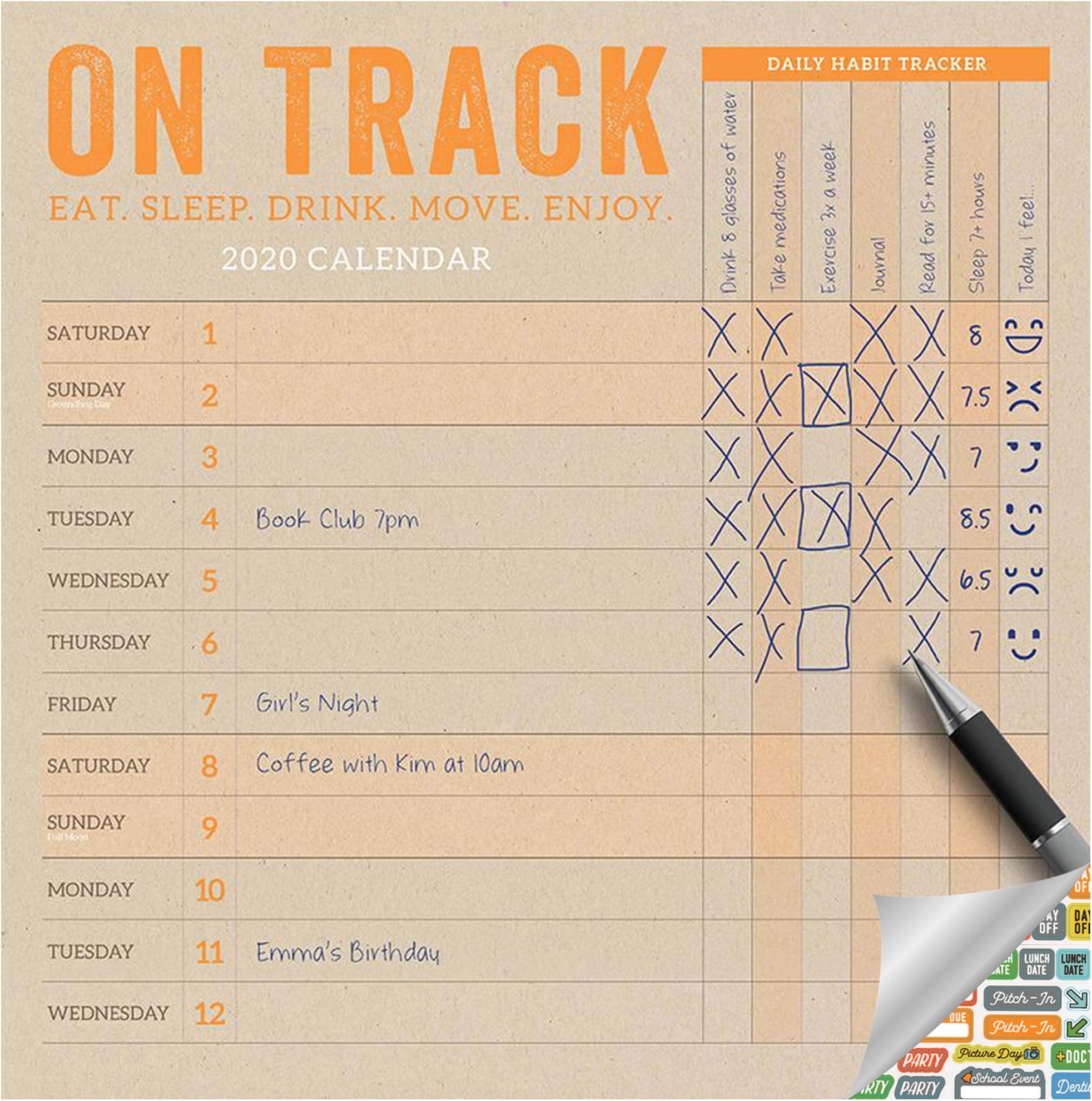 Daily Habit Tracker Calendar 2020 Set - Deluxe 2020 On Track Planner Wall Calendar with Over 100 Calendar Stickers (Organization Gifts, Office Supplies)