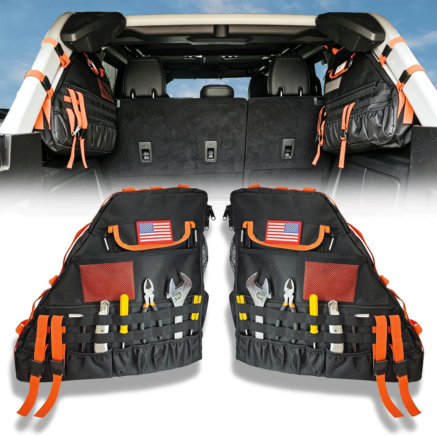 2Pcs Roll Bar Storage Bag Compatible with Ford 2021-2026 Bronco 4-Door