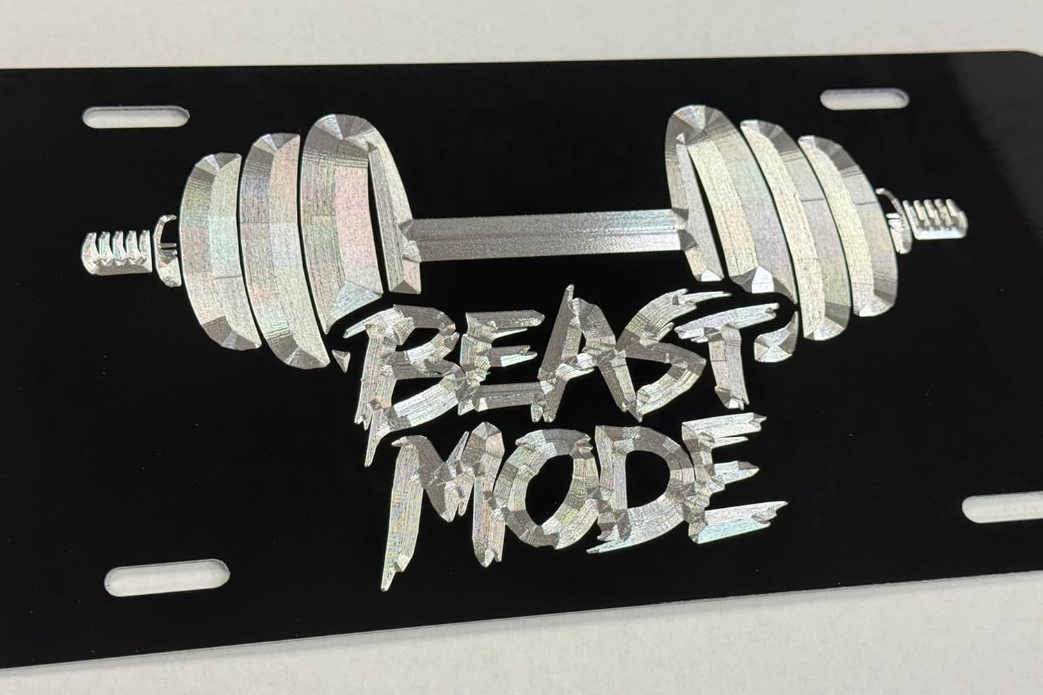Engraved Silver on Black Beast Mode Weightlifting License Plate Vanity Car Tag