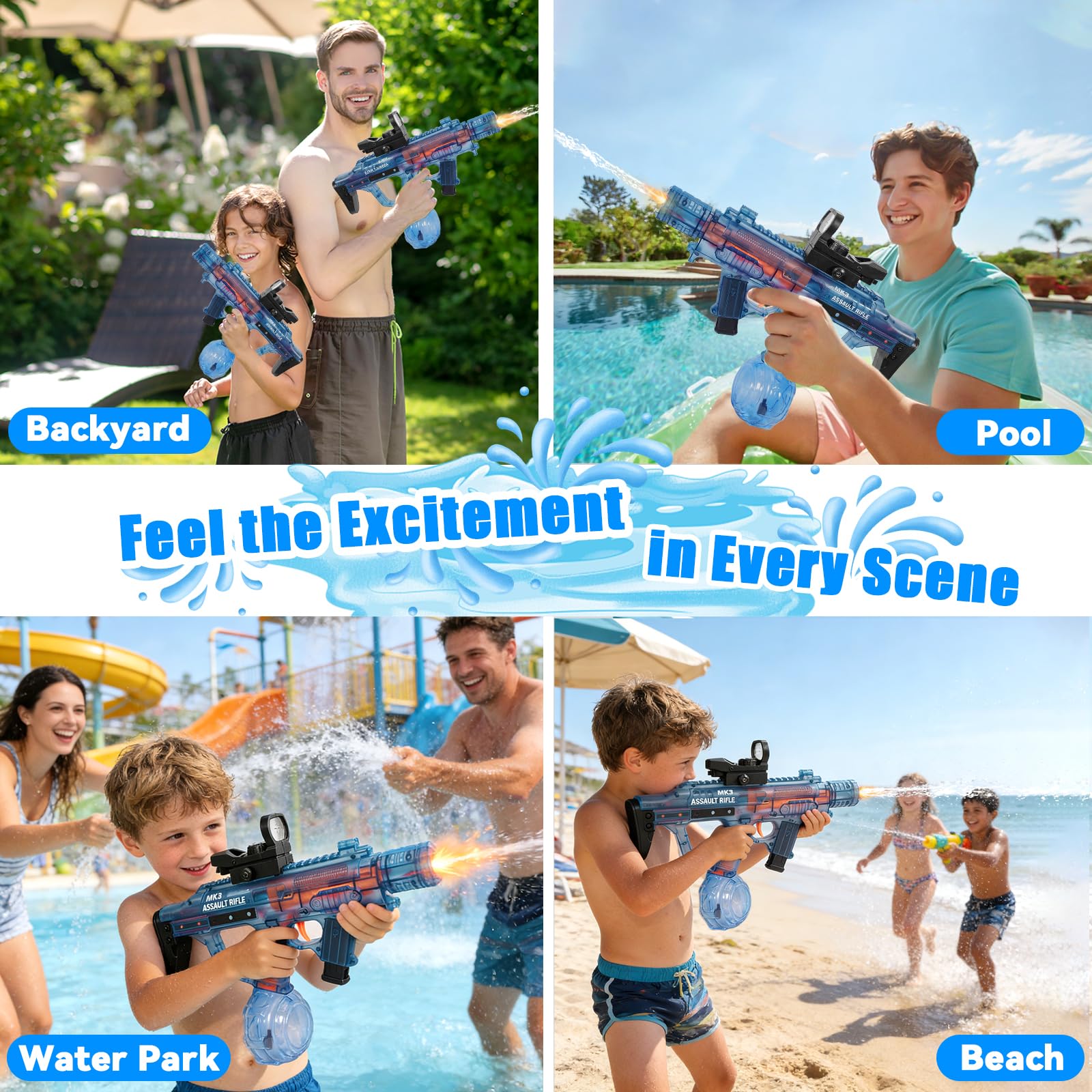 Pistole ad Acqua Elettriche, Pistola ad Acqua Elettriche per Bambini, Fino a 10m Pistole ad Acqua Potenti, Giocattolo Blaster ad Acqua per Feste Estive, Giardino, Piscina, Spiaggia