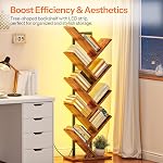 HOOBRO La bibliothèque d'arbres, 9-Tier Bibliothèque avec LED Lumières, étagère de livre d'espace, tient des livres, CDs, bibliothèque de sol debout pour bureau, salon, chambre, brun rustique et noir BF08DSJ01