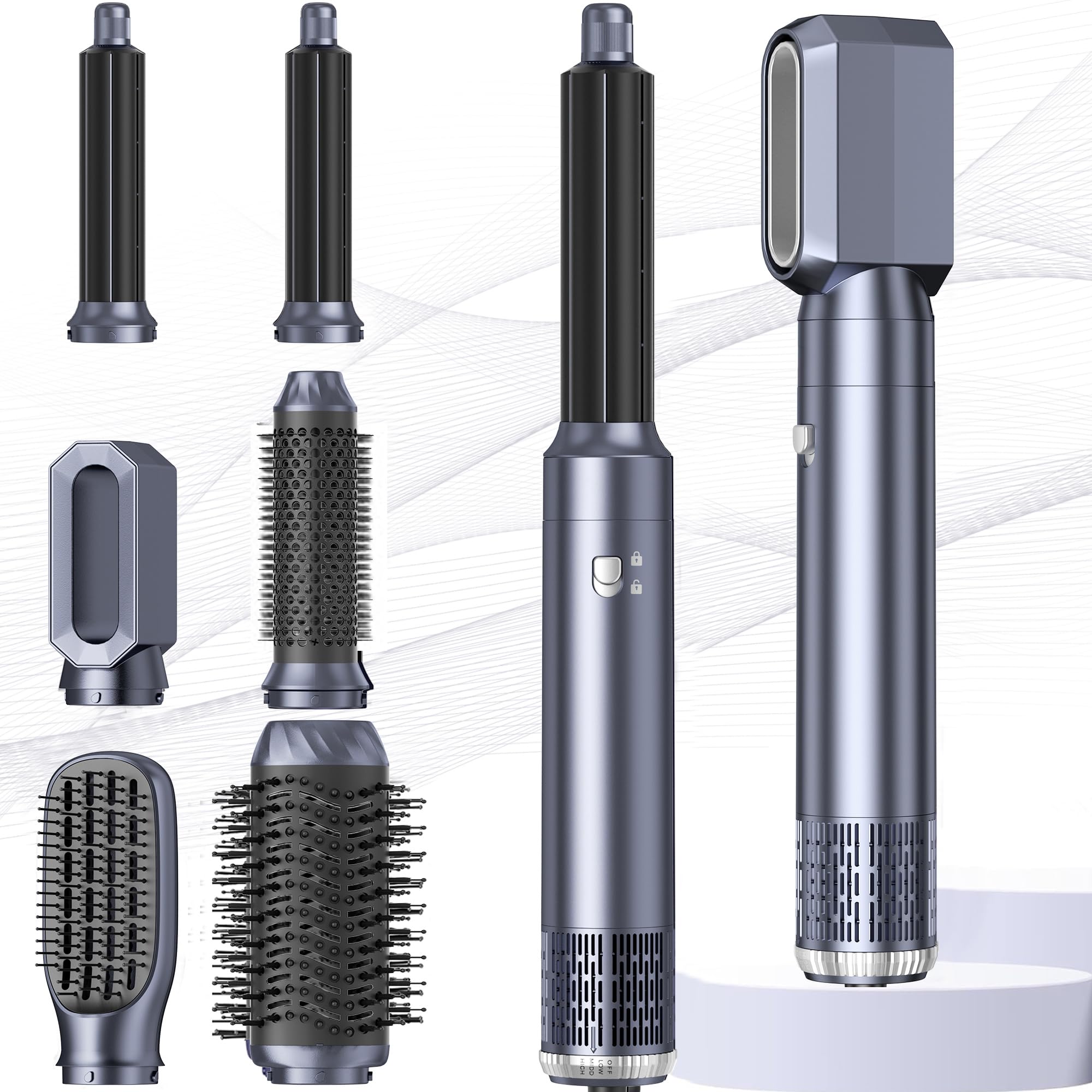MogaWave Hair Styler Pro Air Styler 6 in 1 Haarstyler, 1000W Rundbürstenföhn, Warmluftbürste, Föhnbürste