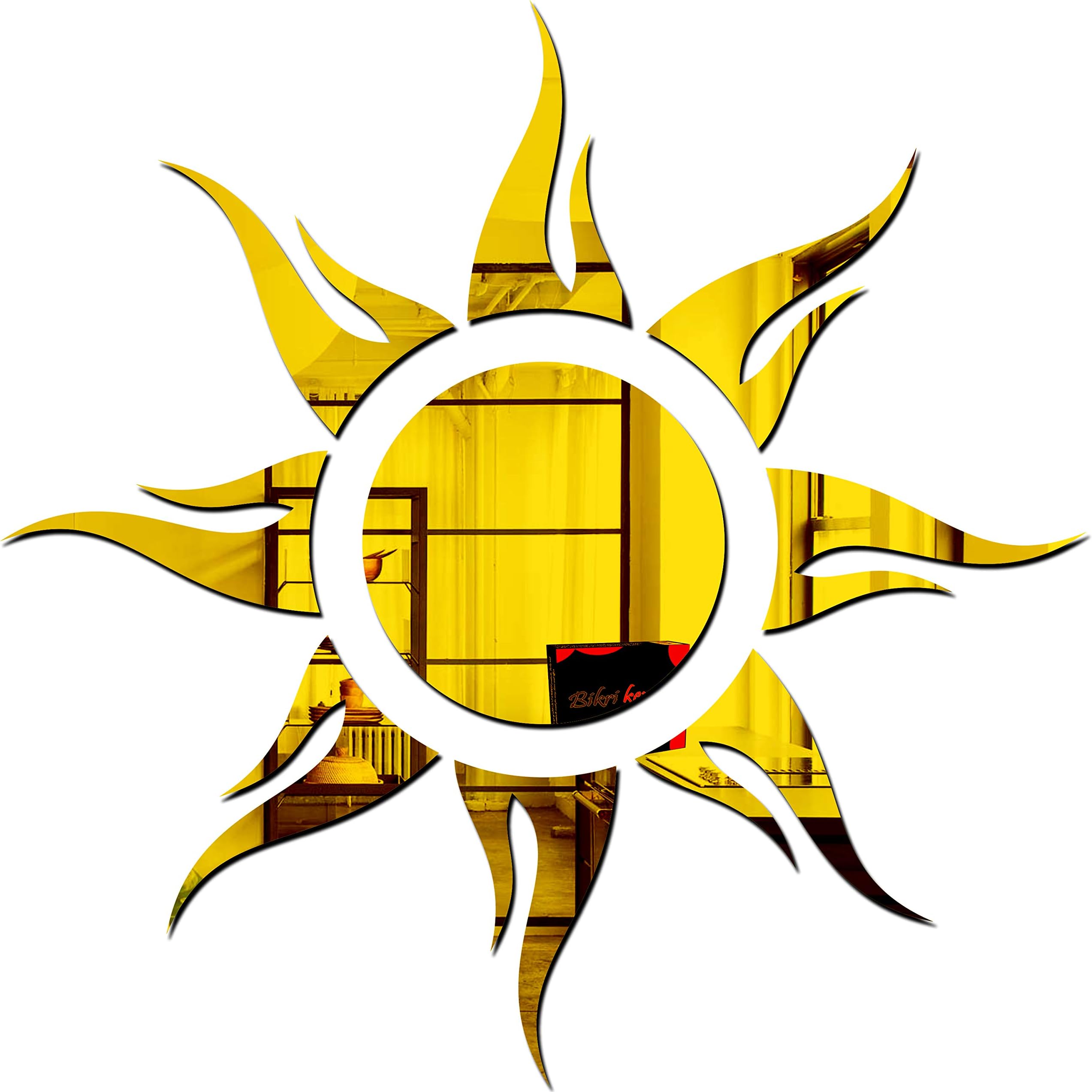 Bikri Kendra - Sun Golden (Model) Mirror Stickers for Wall, Acrylic Mirror Wall Decor Sticker, Acrylic Stickers, Self Adhesive Sticker Wall Stickers for Hall Room, Bedroom. (Golden Model3)