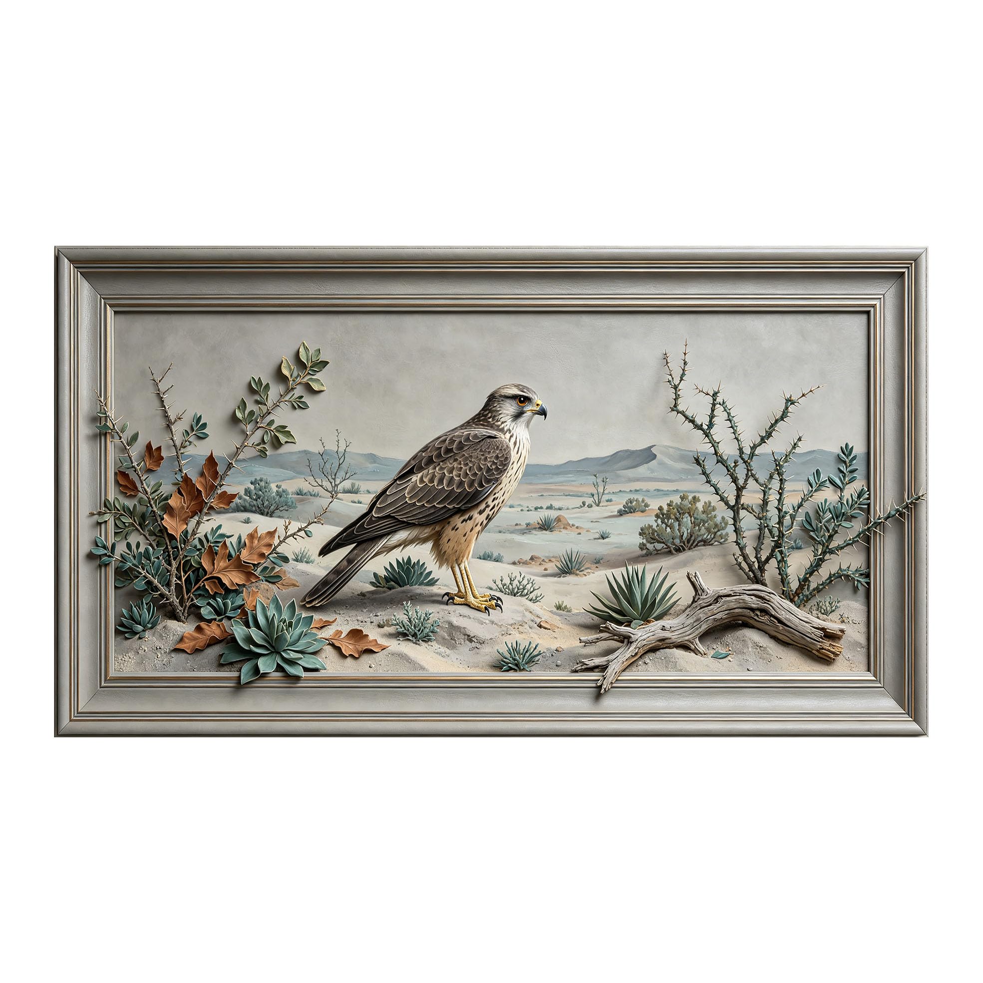Yzpallescene 3D 3D Framed Wall Art 50cm×90cm Desert Falcon Wildlife Landscape Realistic Relief Effect Large Size SelfAdhesive Removable Wall Decor Prints Artwork for Living Room Bedroom Office