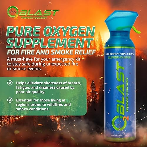 Miniatura 2 de O2 Blast - Suplemento de oxígeno puro, lata portátil llena de oxígeno puro 99.99% con máscara de respiración personalizada, energía, rendimiento,