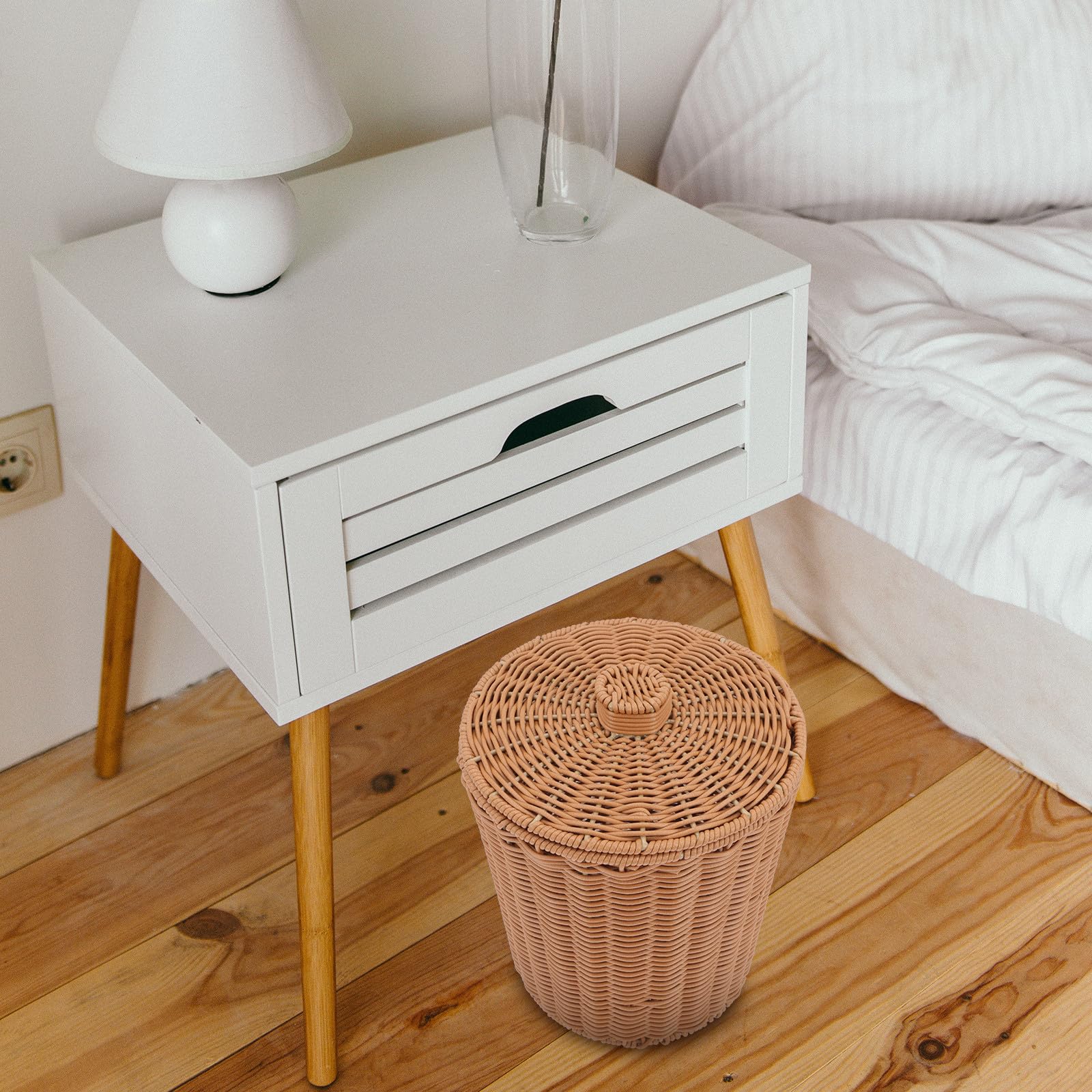 Organizador del Hogar Tapa de Plástico, Cesta Pequeña para Almacenamiento de Ropa y Basura, para Baños y Cocinas