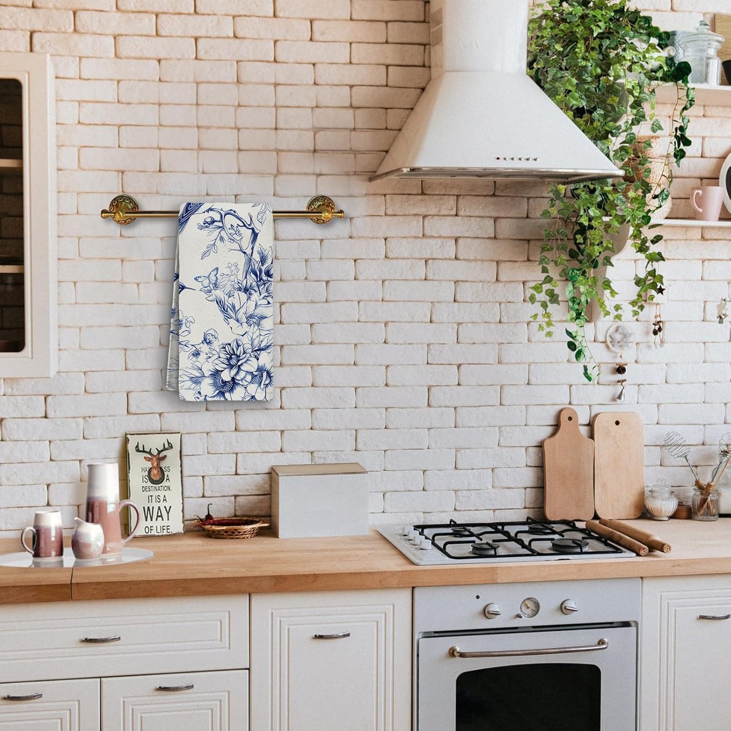 Blue Floral Hand Towels for Bathroom Humingbird Kitchen Towels Watercolor Flower Bathroom Hand Towels Set of 2 Lightweight Breathable Summer Hand Towels for Gym Hotel Sport 28.7x13.7 Inch - Image 6