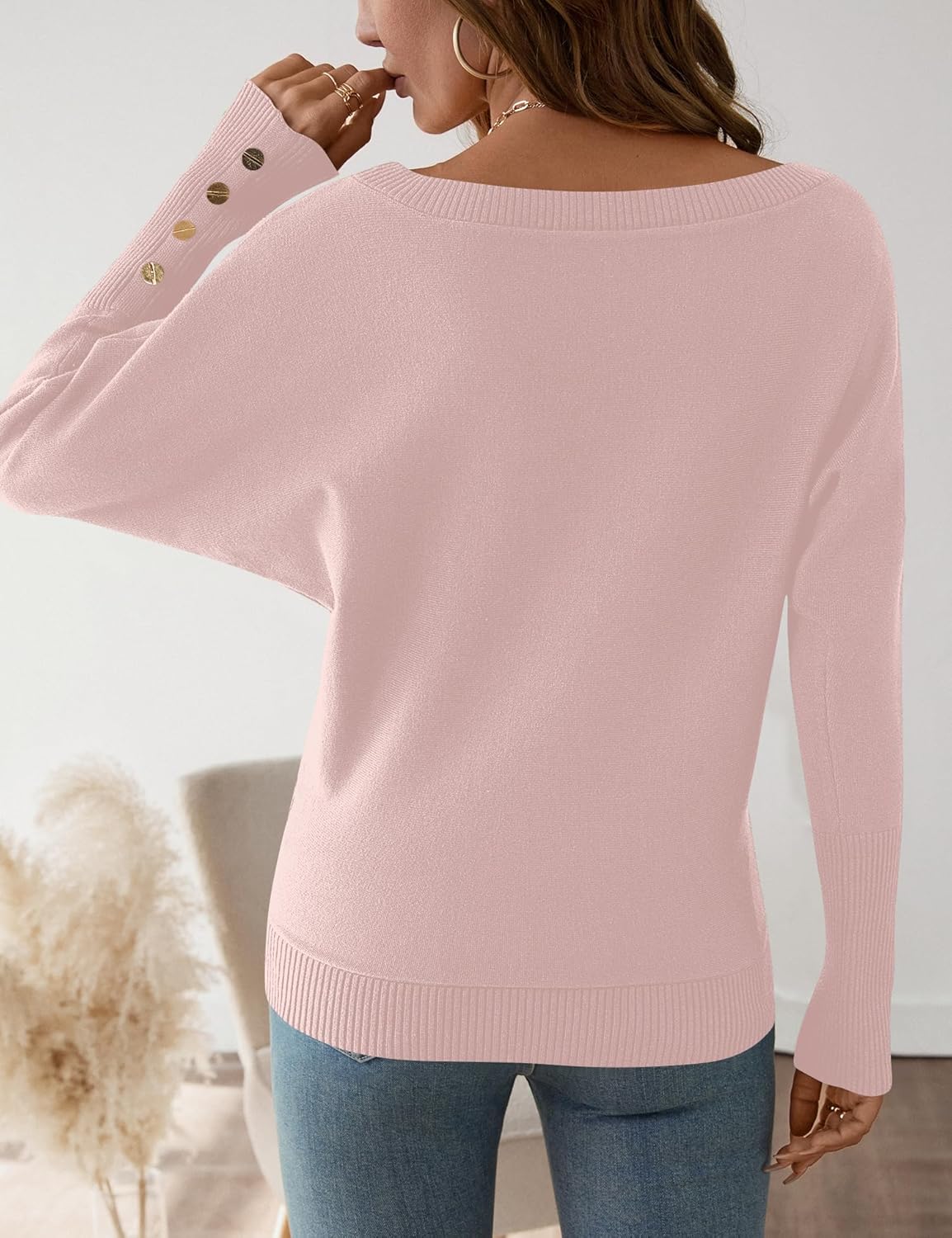 Micoson Women's Off The Shoulder Sweater Top Fall 2025 Oversized Knit Long Batwing Sleeve Crochet Pullover Sweaters - Image 6