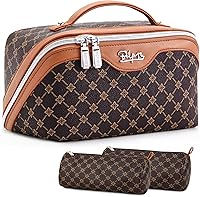 BOYATU 3-Piece Vegan Leather Travel Makeup Bag Set for Women - Waterproof Cosmetic Organizer with Compartments & Handle (Coffee)