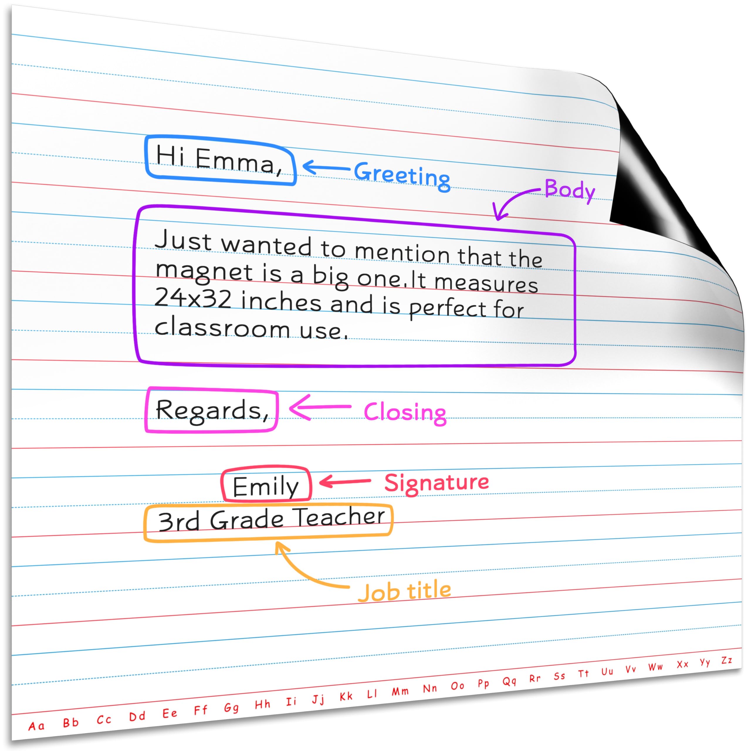 SCRIBBLEDO 30"x24" Large Magnetic Notebook Paper For Classroom Elementary Classroom Must Haves for Teachers Elementary Giant Dry Erase Magnetic Lined Paper for Whiteboard Third Fifth Grade Handwriting