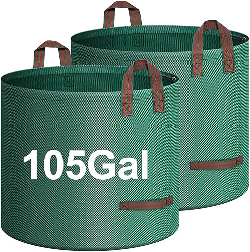 IWNTWY Paquete de 2 bolsas de 32 galones, bolsas de basura reutilizables para patio, bolsas de césped plegables resistentes con 4 asas, bolsa de