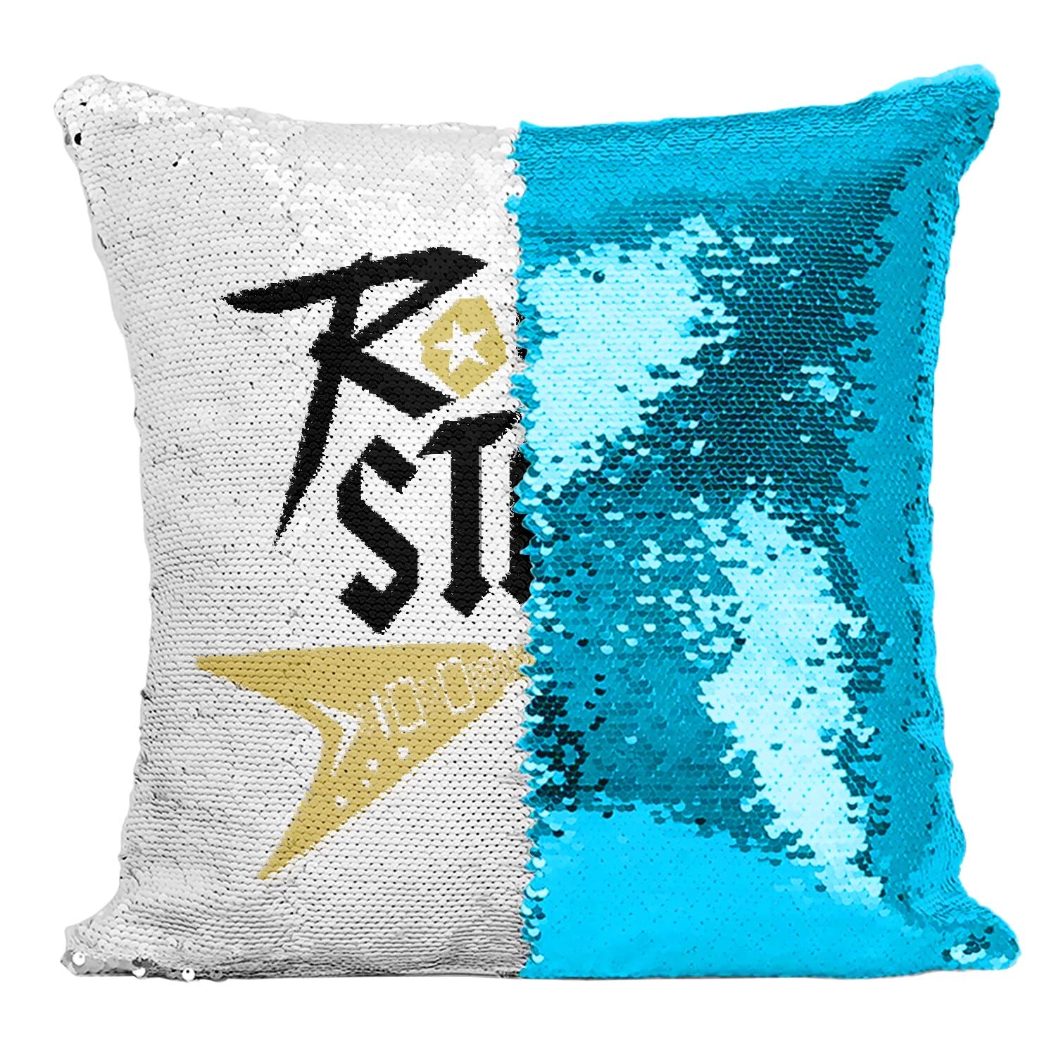 Coussin paillettes guitare turquoise pour transformer la décoration d'une chambre d'ado rock