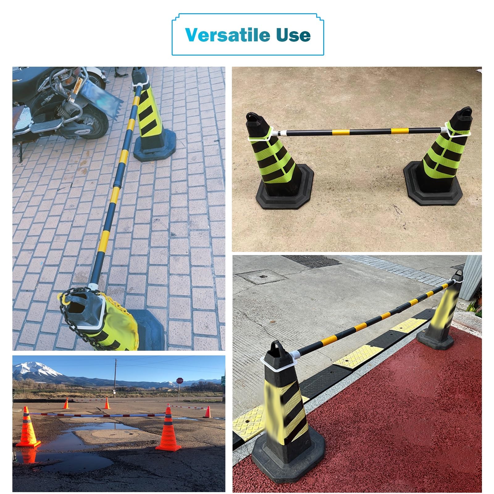 Juego de Barras de Conos Reflectantes Ajustables de 1,2 m a 2 m, 50 Conectores de Conos de Seguridad de plástico Rojo y Blanco para soluciones de barreras en Calles y entradas de vehículos.