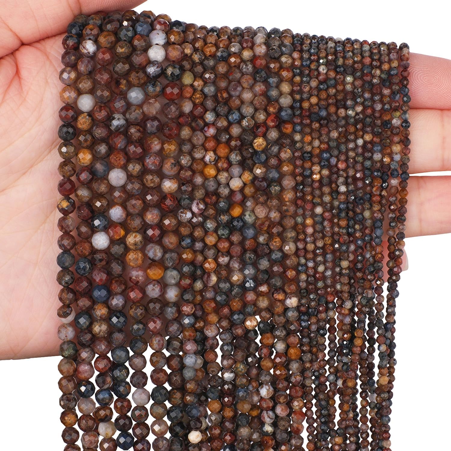 4mm 90pcs Natural Pietersite Stone Beads, Songxi Small Faceted Round Loose Gemstone Beads for Jewelry Making, DIY Art and Craft, Bracelet Beads for Necklace (1 Strand)