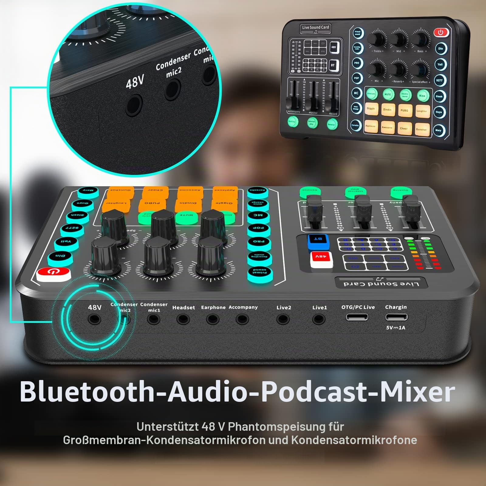 Kondensatormikrofon Set, Podcast Gerätepaket,BM-800 Mikrofon Kit mit dj Controller, Audio Mixer Set mit mischpult für Streaming/Podcasting/Aufnahme, geeignet für PC/Laptop/Telefon/Pad