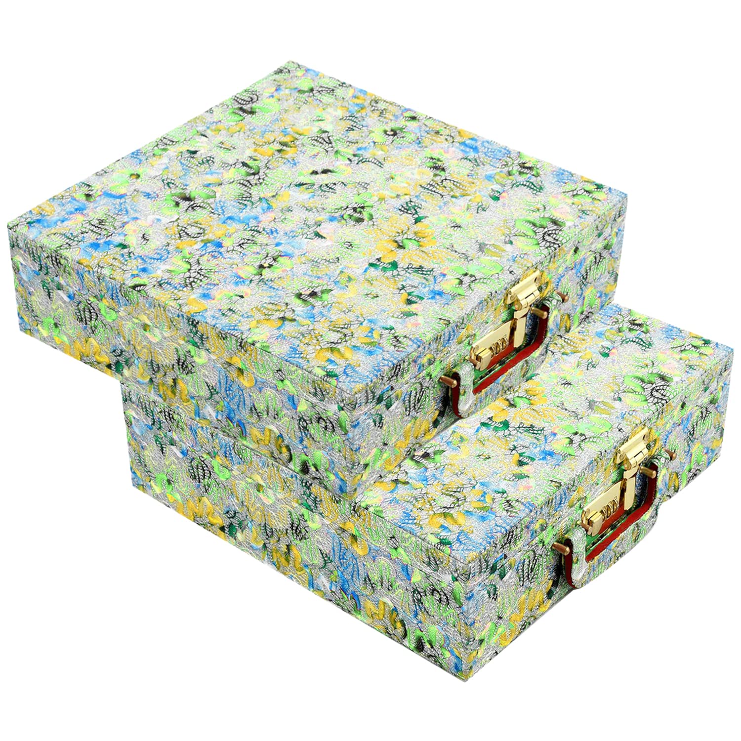 Kuber Industries Multipurpose Wooden Abstract Pattern 4 Rod Bangle Box/Organizer/Case With Mirror & Number Lock System- Pack of 2 (Orange)-47KM0623