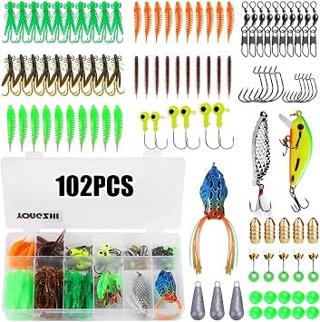 Fishing Lures Kit,Bass Fishing Tackle Set Including Soft Baits Jig Heads Hooks Weights, Complete Freshwater Lure Kit for Bass Trout Walleye Panfish