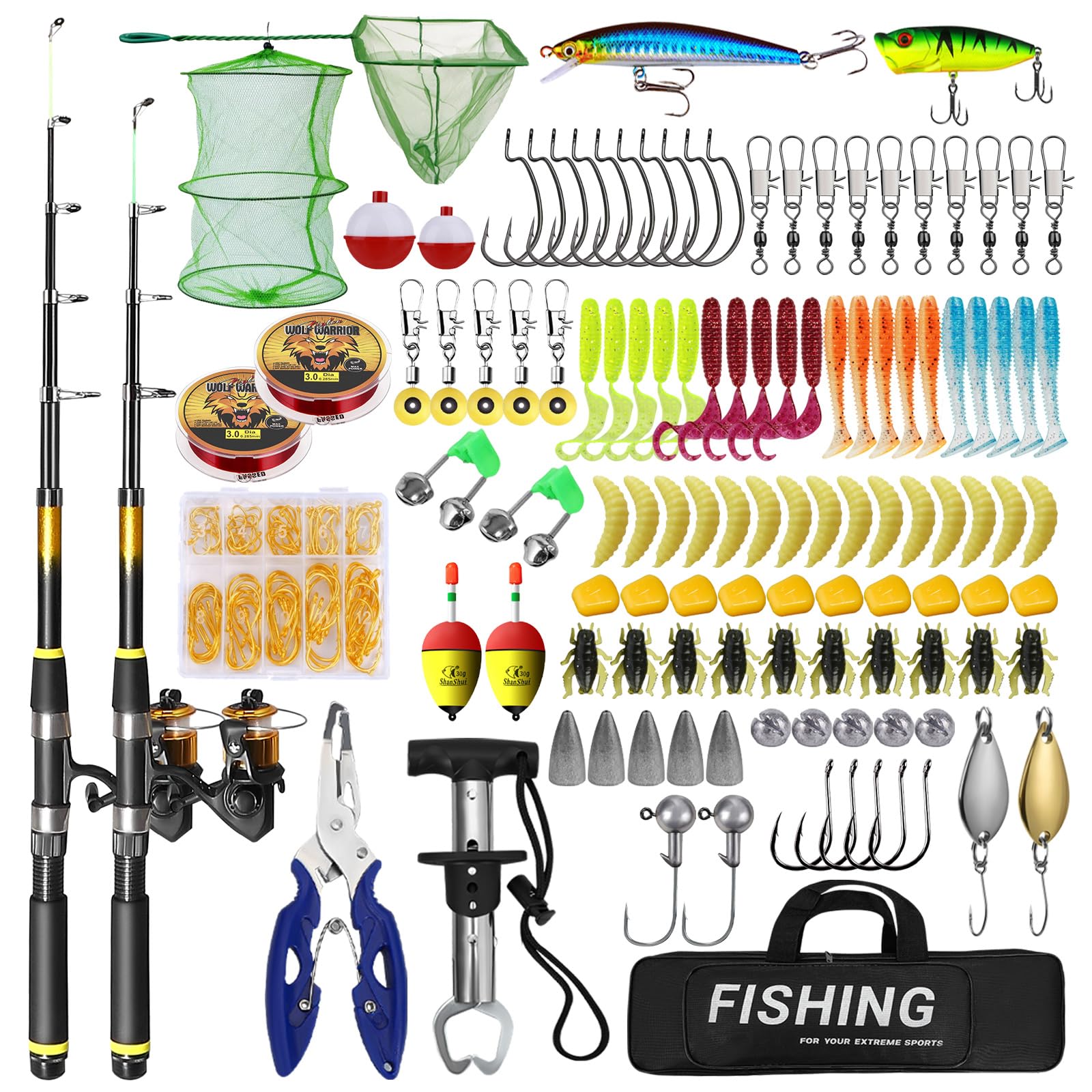 Canne à Pêche Télescopique pour Enfants, Kit Complet avec 2 Tailles (1.8m & 2.1m), Moulinet et Appâts, Matériel de Débutant Adapté dès 3 Ans, Garçons & Filles (Canapeche Canni)