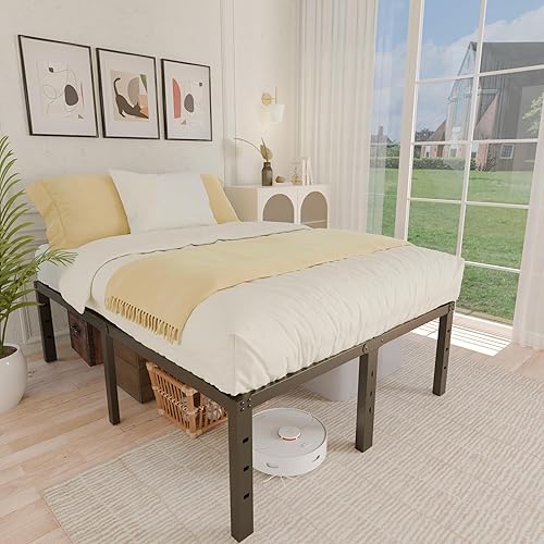 Miniatura 9 de ALDRICH Marco de cama de metal de 18 pulgadas, tamaño Queen, plataforma de listones de acero básico negro, marcos de cama resistentes sin ruido, no