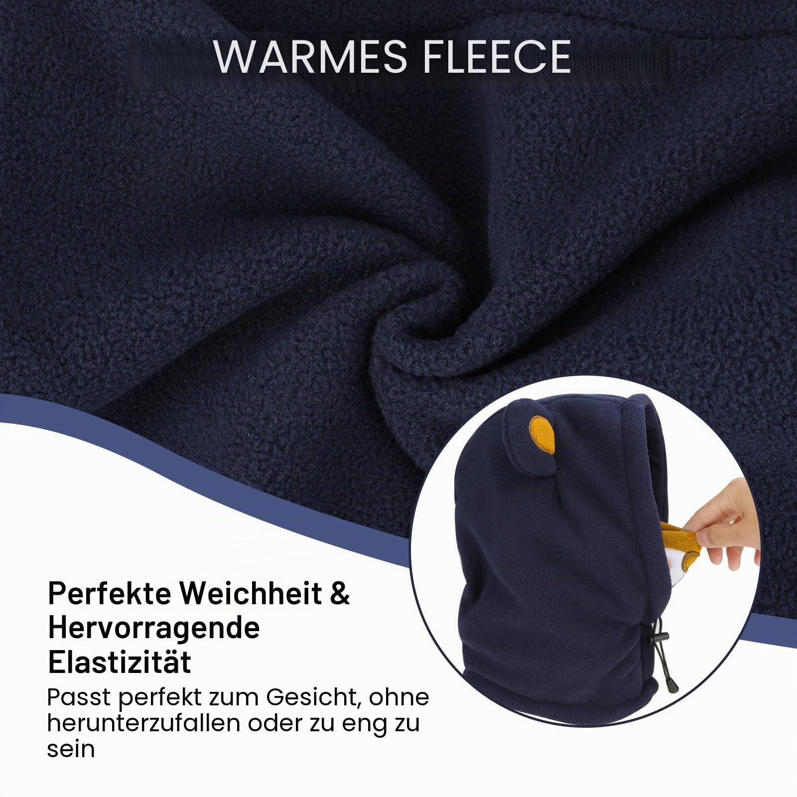 PHOGARY Schalmütze Schlupfmütze Kinder, Polar Fleece Wintermütze Jungen Niedliches Bärendesign, Balaclava Gesichtsmaske, Sturmhaube Kinder Kapuzenschal 47cm-52cm Verstellbar (2-5 Jahre)