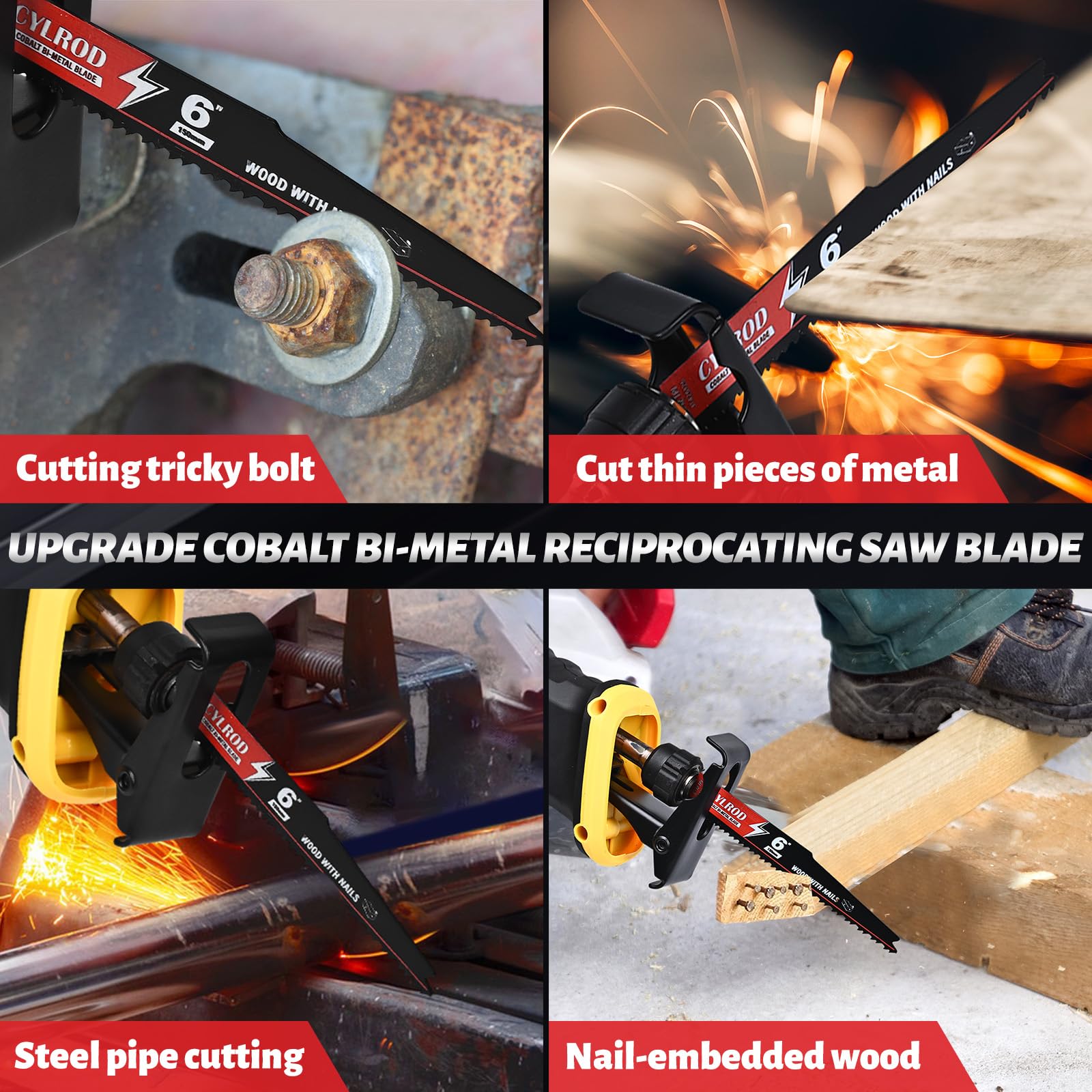 Paquete de 25 hojas de sierra alternante de 6 en 6/12TPI para corte de metal, cuchillas bimetálicas de acero cobalto M42 para corte de madera incrustado en clavos, hoja de sierra de corte de