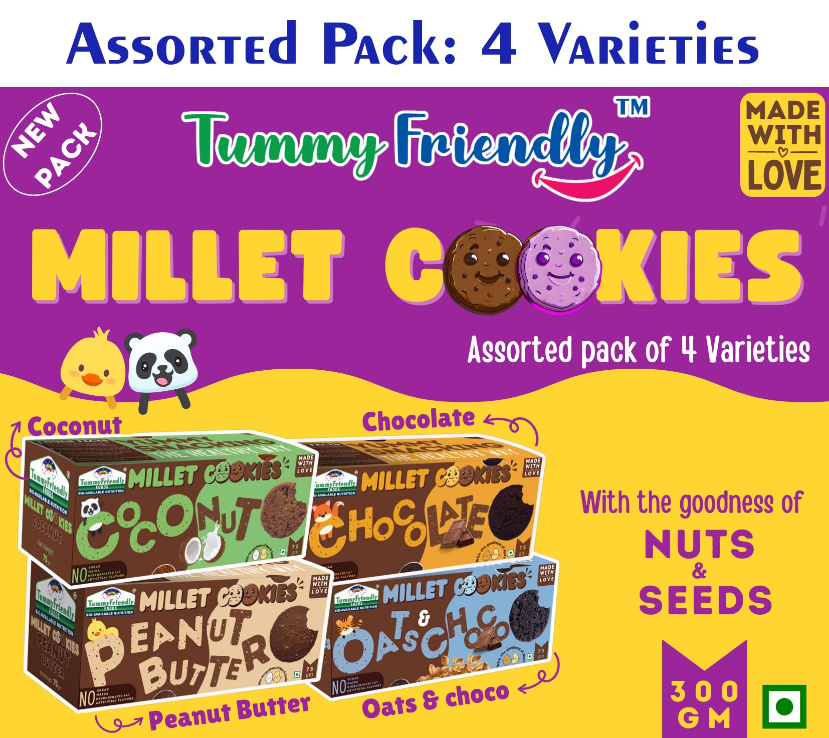 TummyFriendly Foods Millet Cookies for Kids Adults. Millet Biscuits, Ragi and Jaggery. Healthy Snacks for kids Babies 1 Year Old. Gift the Best Healthy Cookies - 75 grams (Assorted-4x75) (B0CSL45LFZ) Amazon Price History, Amazon Price Tracker