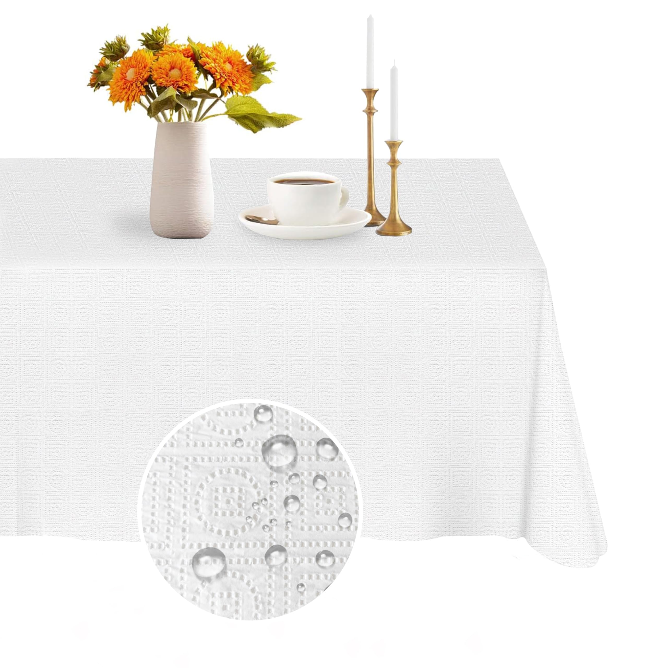 PETFNS White Paper Tablecloths for Rectangle Tables 12 Pack - 54 x 108 Inches - 3 Ply Premium Paper & Plastic Table Cloths for Parties Disposable,