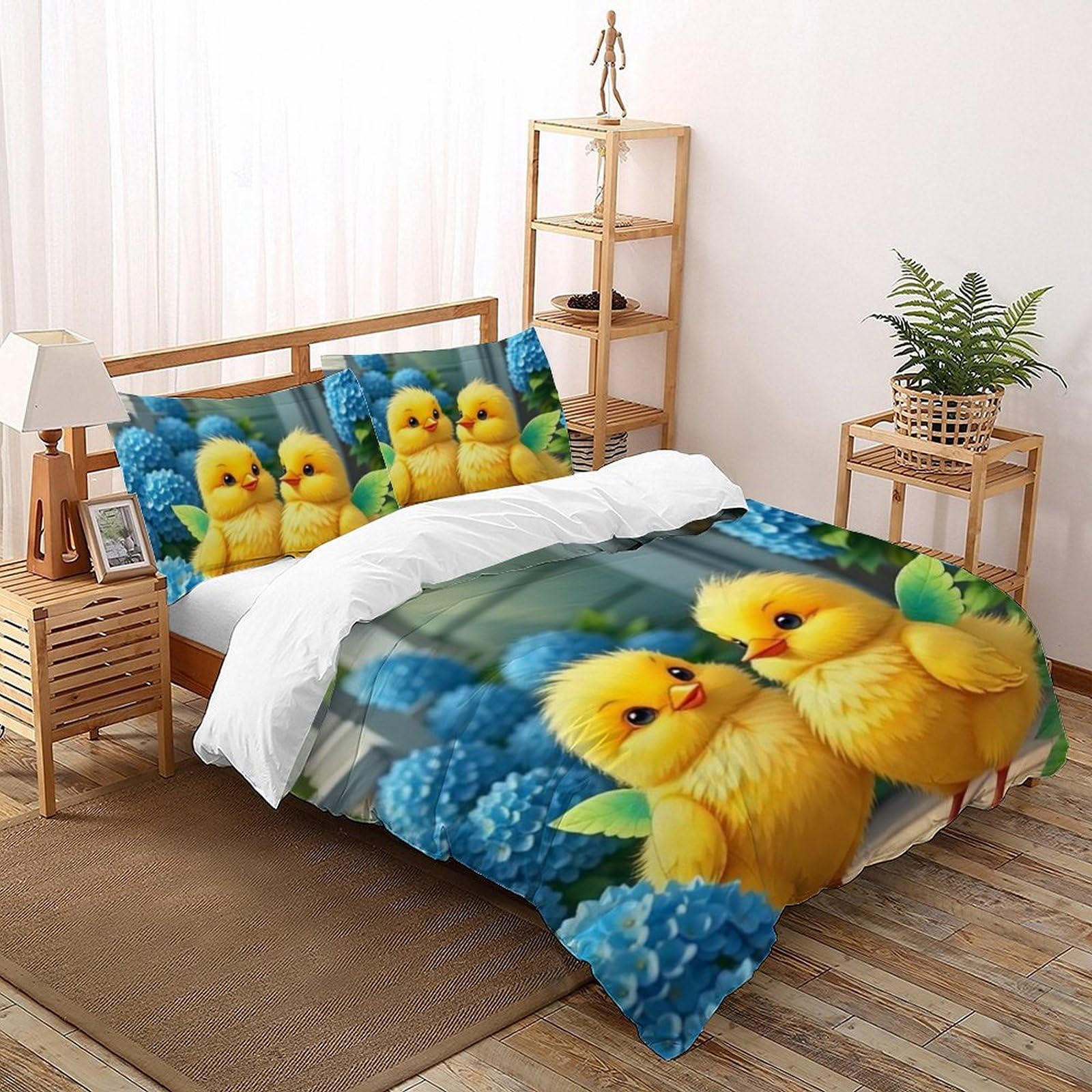 Housse de couette double poulet jaune en microfibre 200x200 cm avec 2 taies