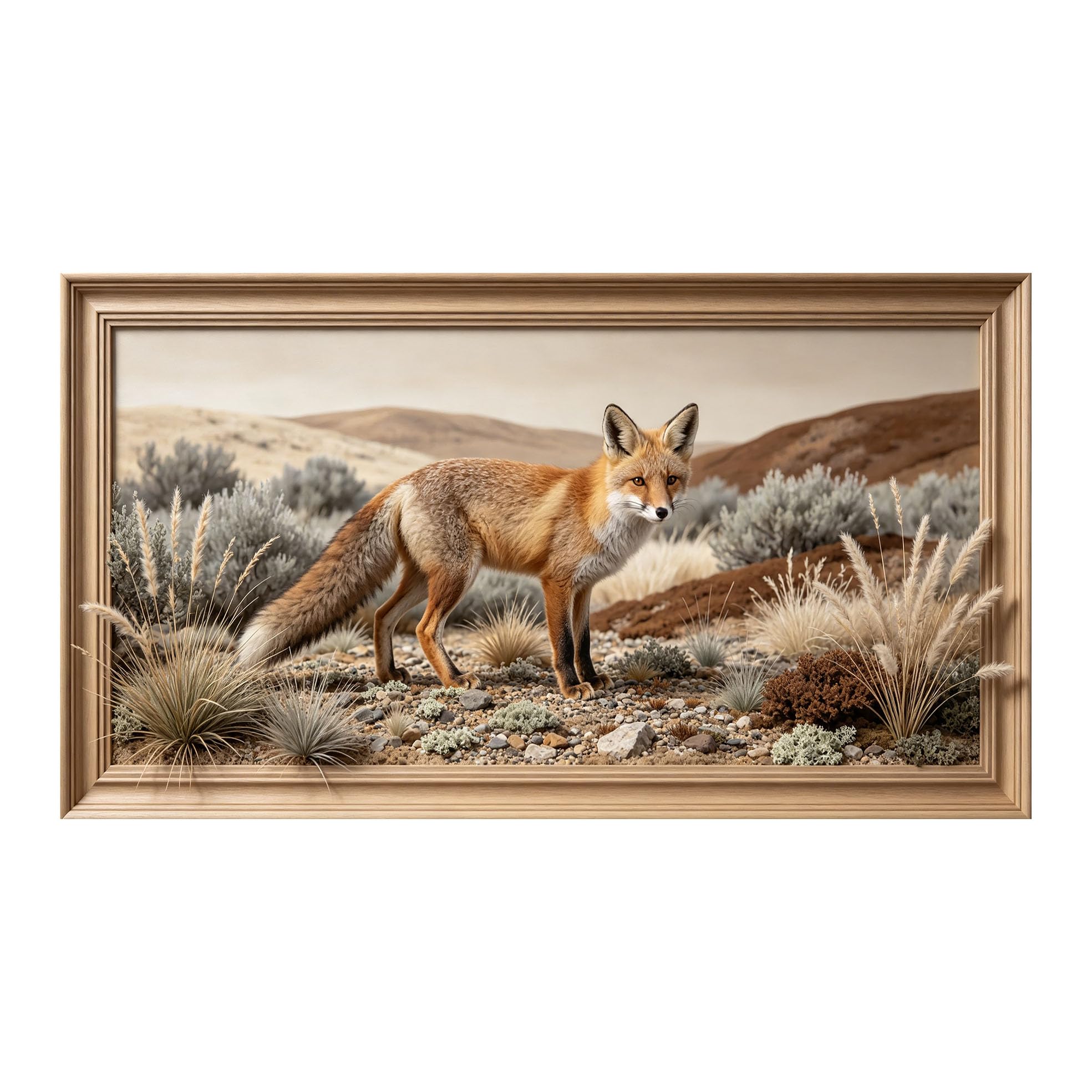 Yzpallescene 3D 3D Framed Wall Art 50cm×90cm Desert Fox Wilderness Landscape Realistic Oil Painting Large Size SelfAdhesive Removable Wall Decor Prints Artwork for Living Room Bedroom Office