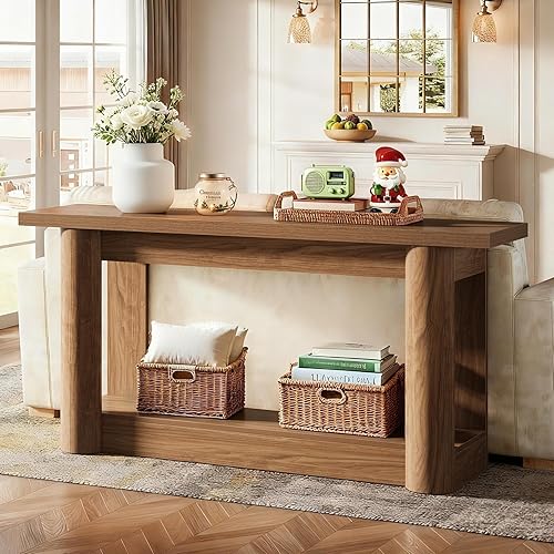 Miniatura 3 de Tribesigns Mesa consola estrecha de 63 pulgadas, mesa de entrada larga de almacenamiento de 2 niveles, muebles de vestíbulo para sala de estar,