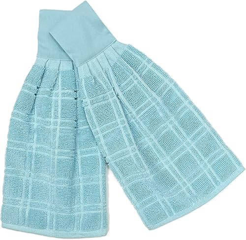 Miniatura 3 de Kovot Juego de 2 toallas de algodón para colgar con corbata, incluye (2) toallas colgantes que se cierran con gancho y bucle (azul claro)