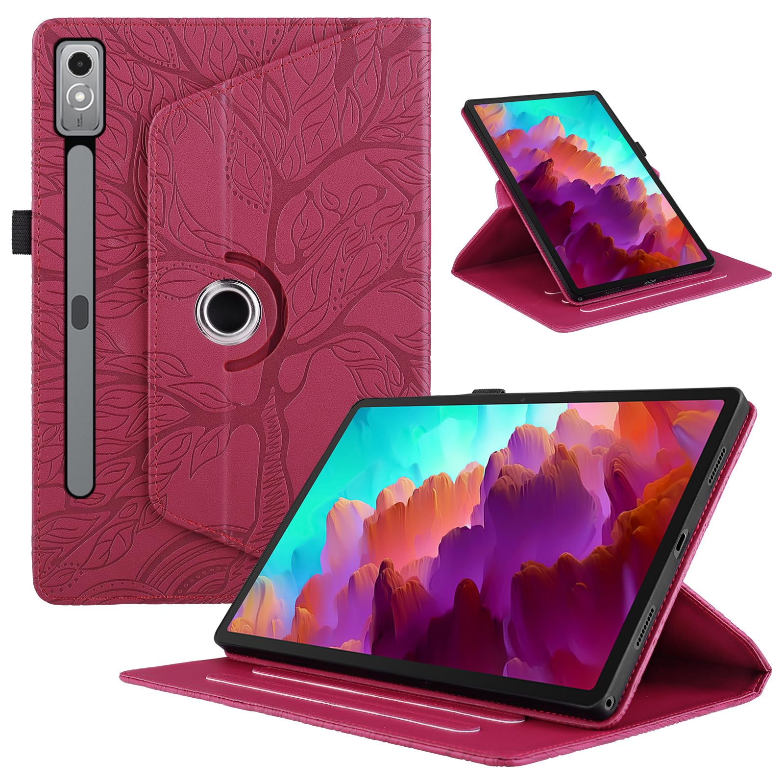 Funda para Samsung Galaxy Tab S9/ S8/ S7 11" (SM-X710/X700/T870) PU Cuero Tablets Protectora Cover 360°Carcasa Giratoria de ángulo Múltiple Stand Función Tablets Funda,Rojo Árboles — view 213