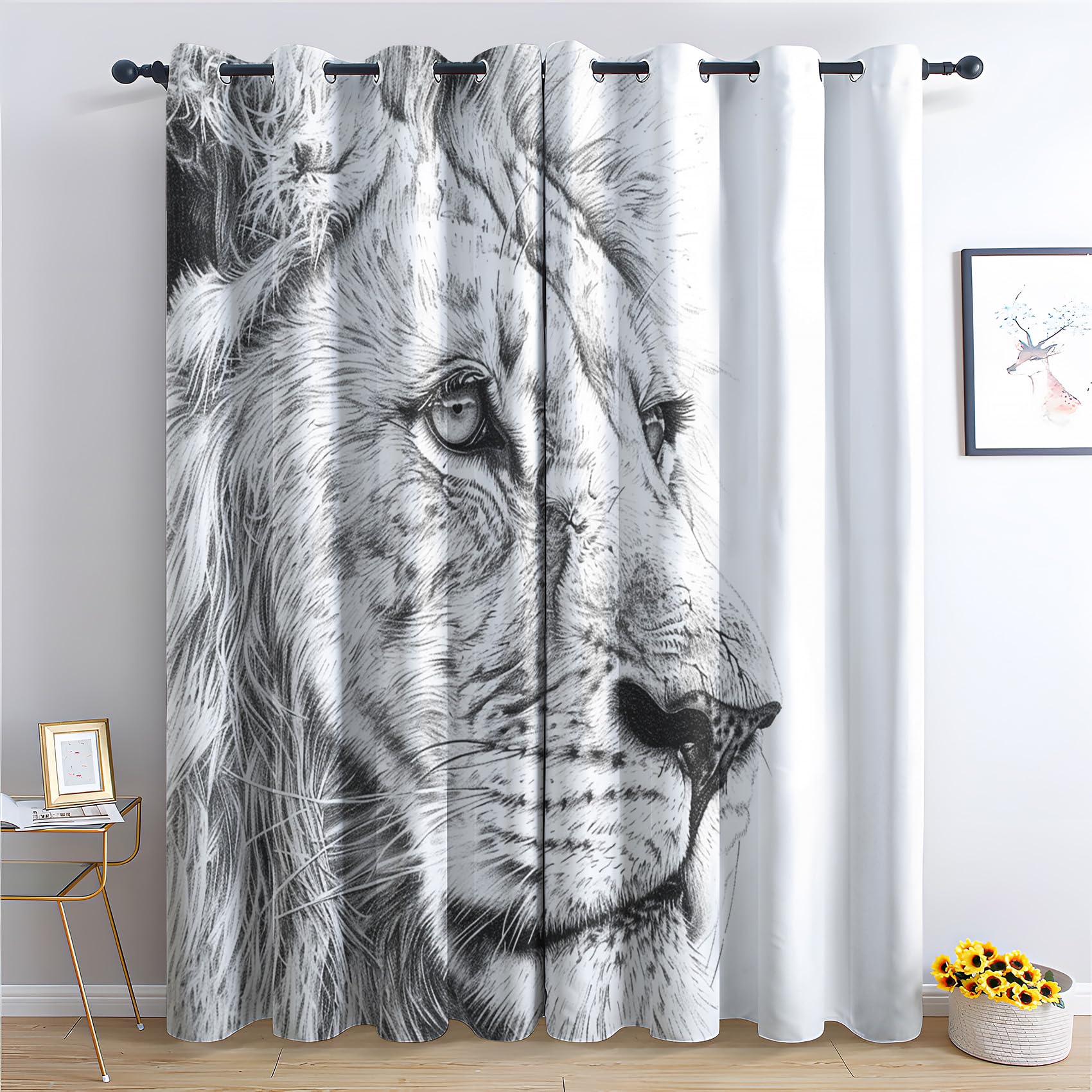 Lion Curtains for Bedroom Living Room - Boys Wild Animal Blackout Curtains 66 x 54 Inch (Width x Drop), Thermal Insulated Eyelet Curtains & Drapes, Patterned Window Treatments C-#167